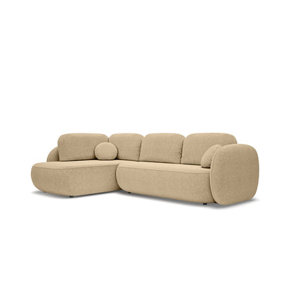 Narożnik z funkcją spania o powierzchni 123x250 w stylu organic modern | OLEMO Lewostronny Orzechowy Beż (ARAGON 14)