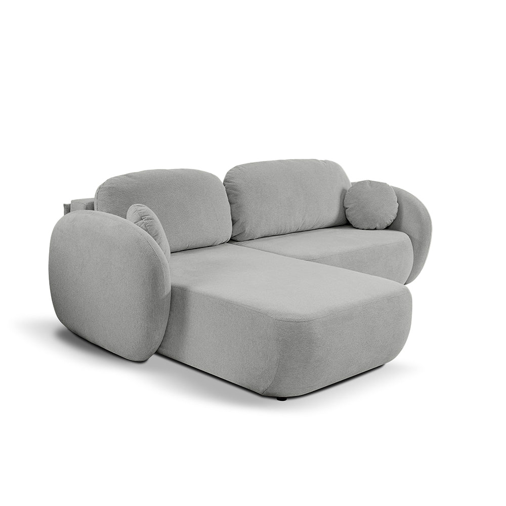 Narożnik z funkcją spania DL 248 cm w stylu nowoczesnym – tkanina Aragon, sprężyny bonell, pojemnik | OLEMO Lewostronna Chłodny Taupe (ARAGON 80)