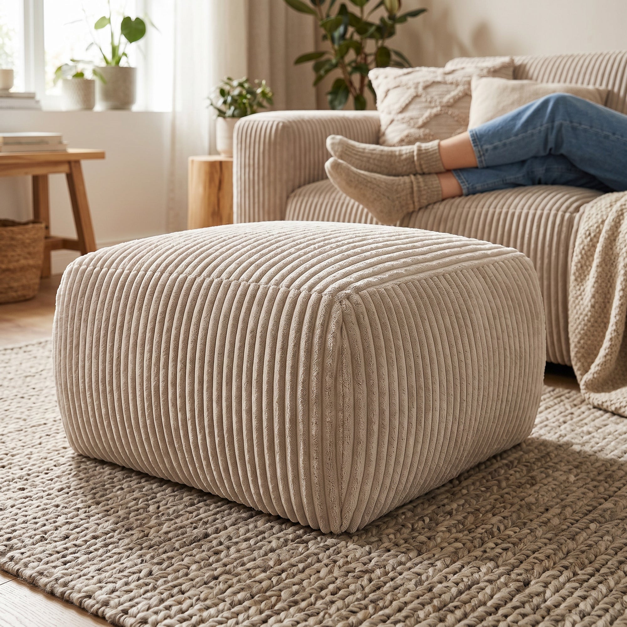 Pufa tapicerowana 82x41 w stylu vintage - tkanina TILIA, zaokrąglona forma, dekoracyjne przeszycia | ALLORO