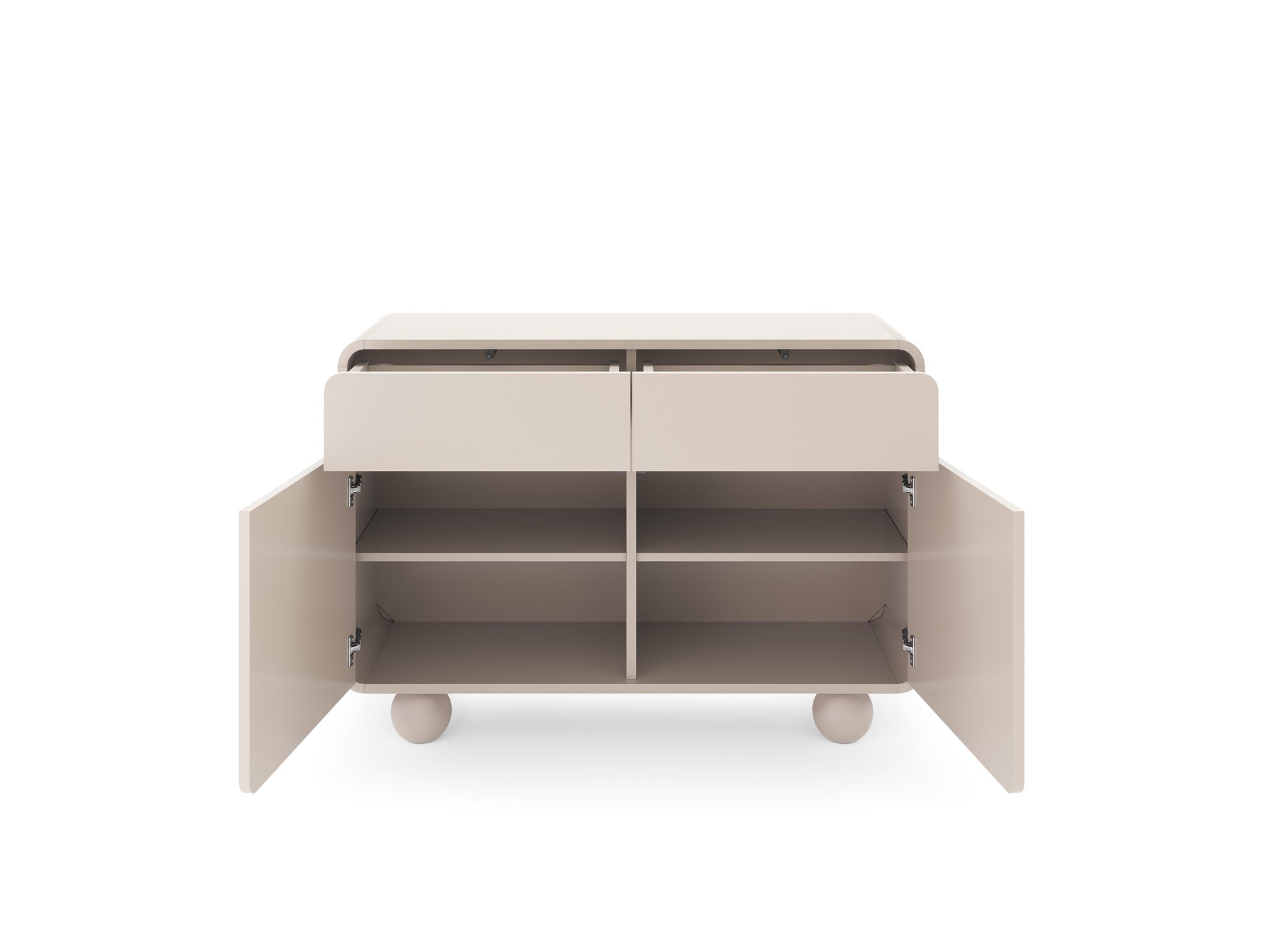 Komoda 108x75 w stylu japandi - kaszmir, gładkie fronty, kuliste nóżki, push-to-open | Ballo