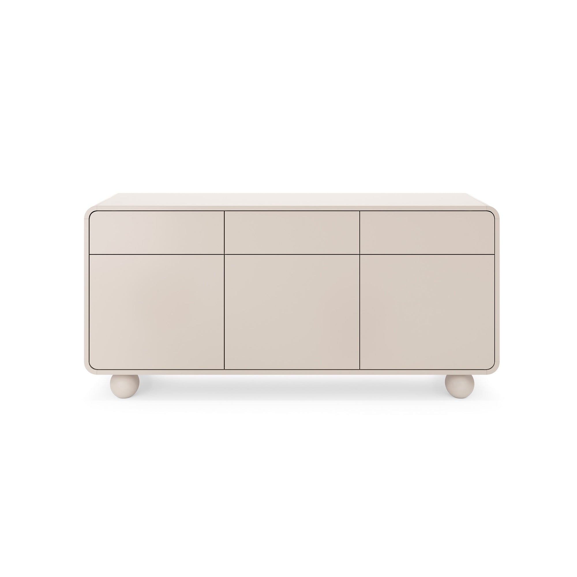 Komoda 160x75 w stylu japandi - kaszmir, gładkie fronty bez uchwytów, kuliste nóżki | Ballo