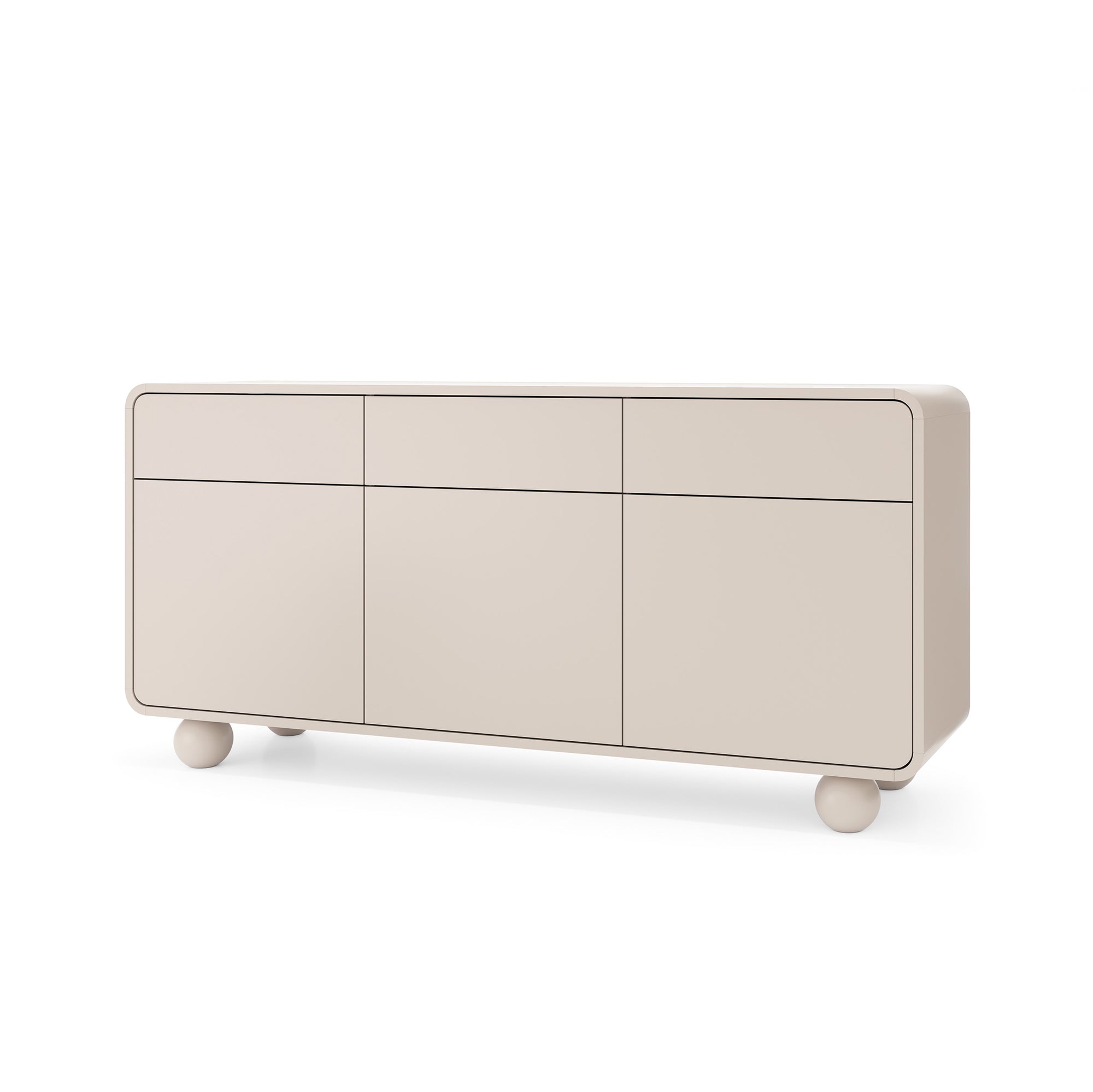 Komoda 160x75 w stylu japandi - kaszmir, gładkie fronty bez uchwytów, kuliste nóżki | Ballo