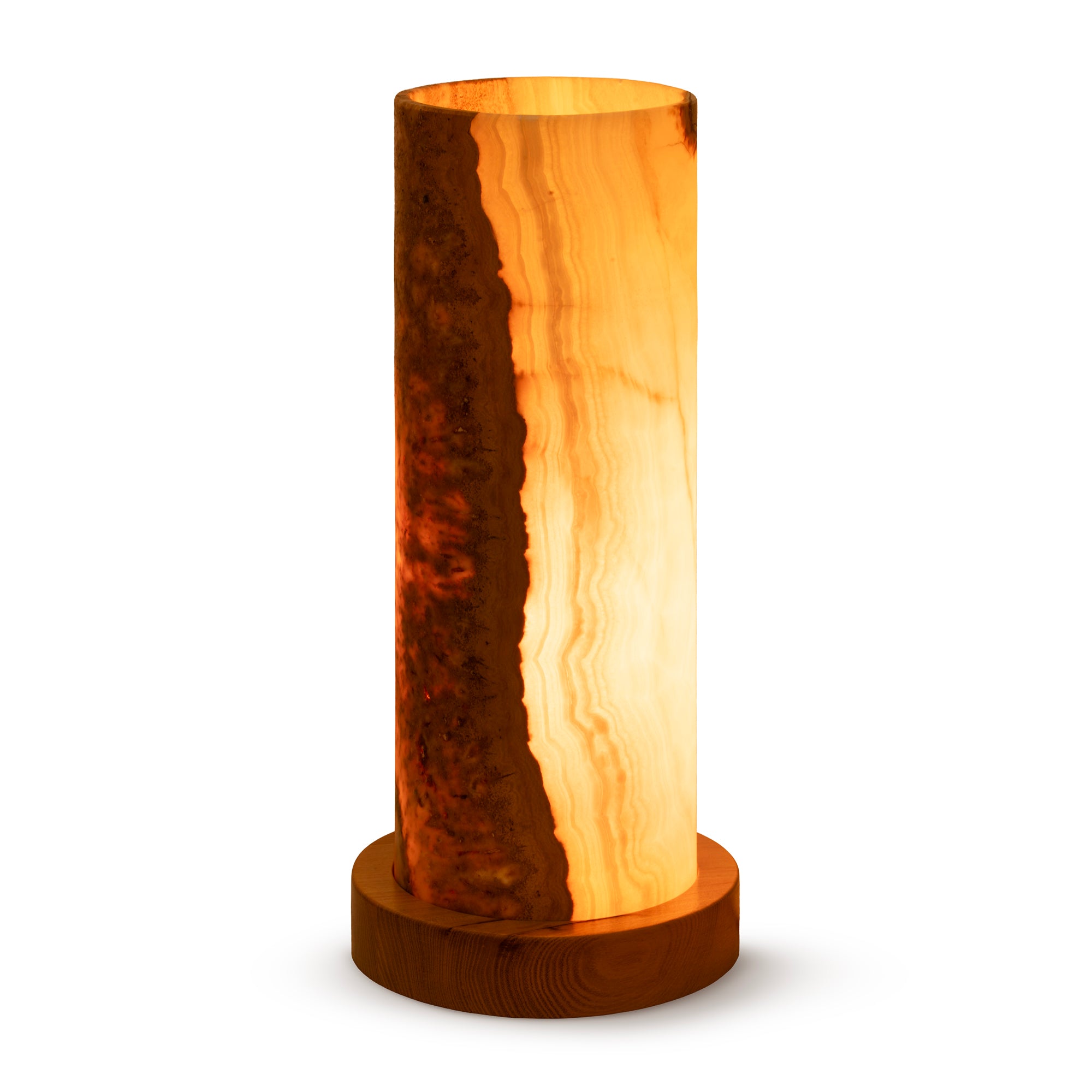 Lampa stołowa z onyksu w stylu eleganckim – naturalny onyks, unikatowy wzór, drewniana podstawa | Petrona