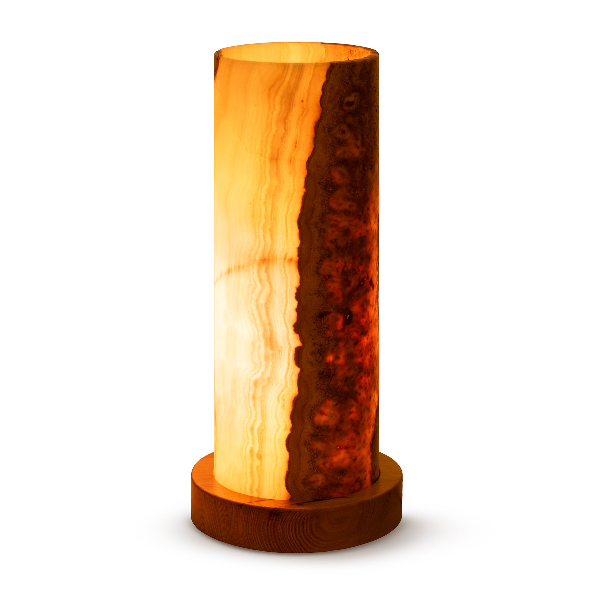 Lampa stołowa z onyksu w stylu eleganckim – naturalny onyks, unikatowy wzór, drewniana podstawa | Petrona