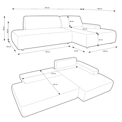 4-Sitzer-Ecksofa mit Schlaffunktion 125x210 im Japandi-Stil | Bamby