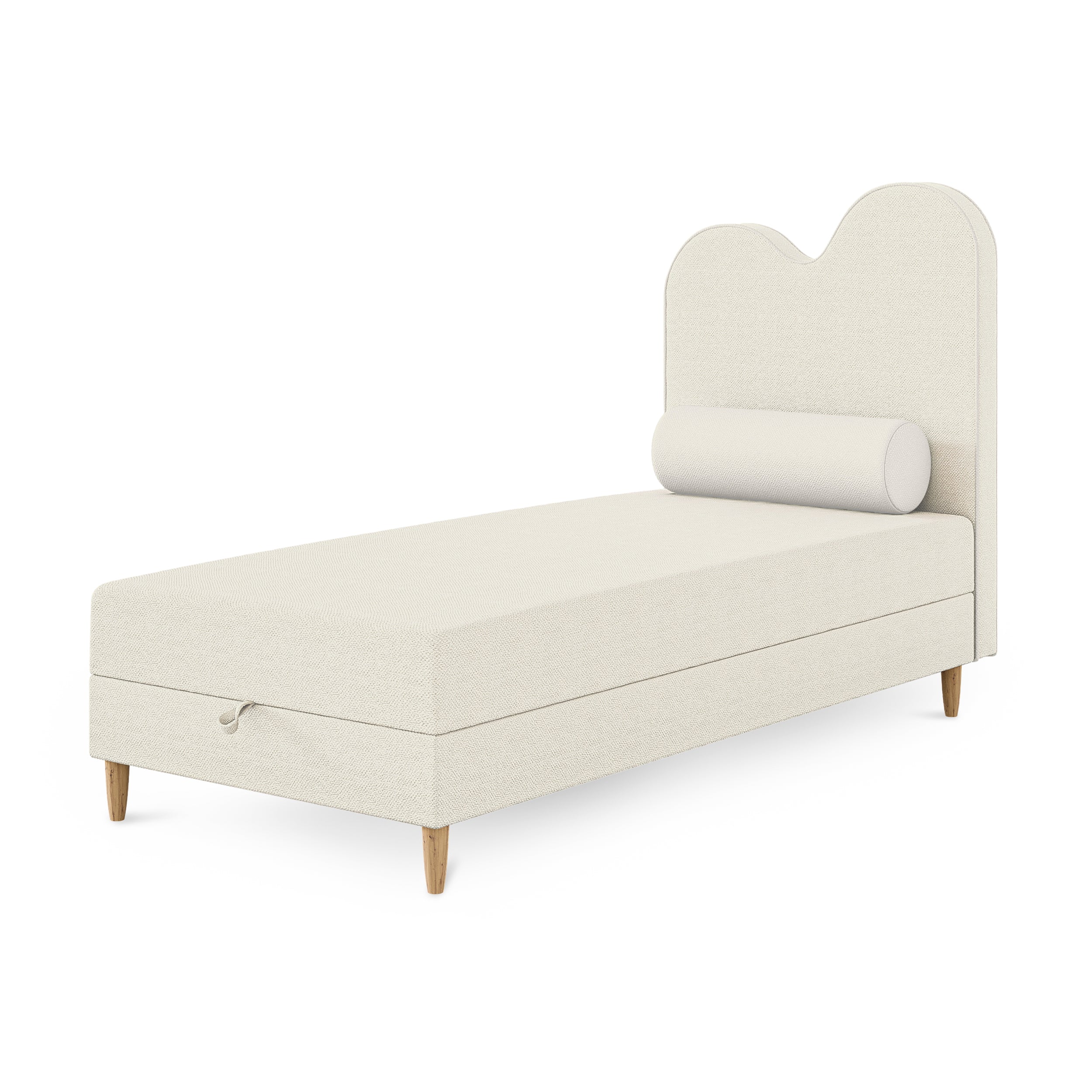 Kinder-Kontinentalbett mit gewelltem Kopfteil und Bettkasten im Soft-Modern-Stil | Mellia