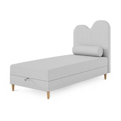 Kinder-Kontinentalbett mit gewelltem Kopfteil und Bettkasten im Soft-Modern-Stil | Mellia