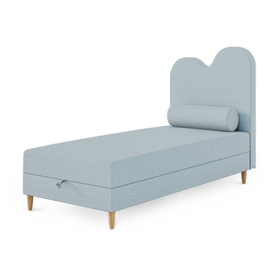 Kinder-Kontinentalbett mit gewelltem Kopfteil und Bettkasten im Soft-Modern-Stil | Mellia