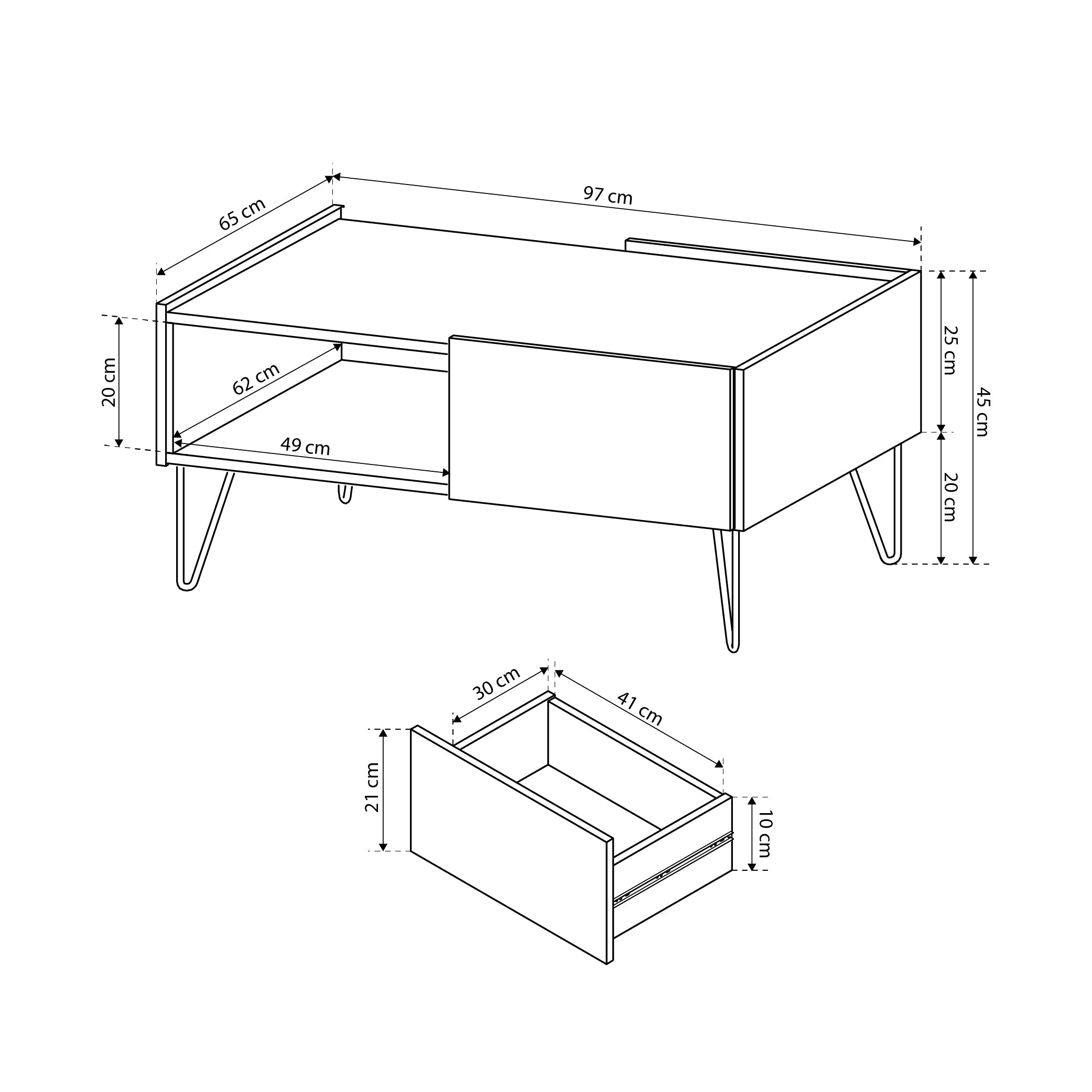 Couchtisch 97x45 cm mit Schublade im modernen Stil | Ballada