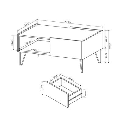 Couchtisch 97x45 cm mit Schublade im modernen Stil | Ballada