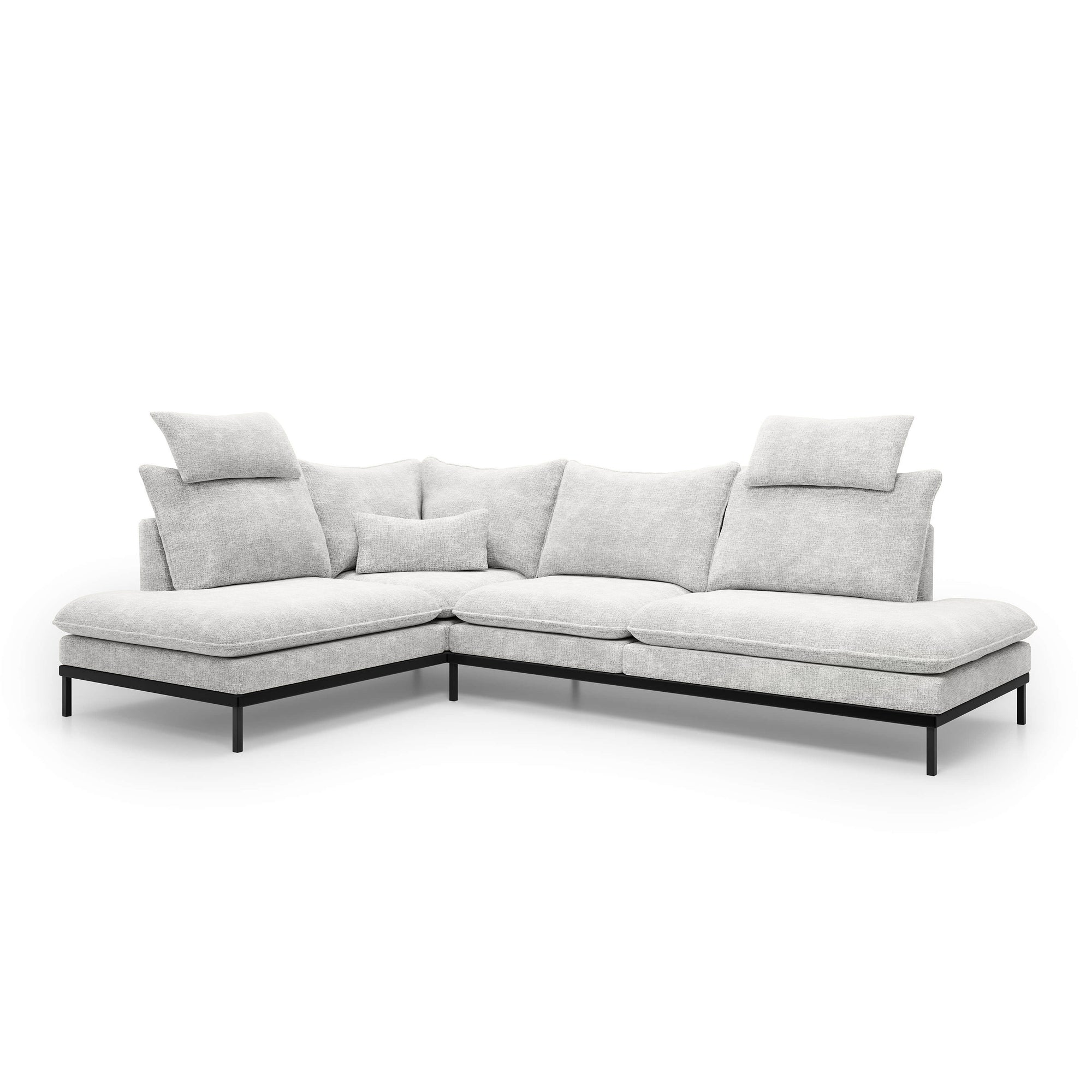 Narożnik Premium 4-osobowy 293×198 cm w stylu eleganckim – Tkanina Cremona, pianka PU, miękkie poduchy | Leafy Lewostronna Porcelanowy Mat (CREMONA 01)