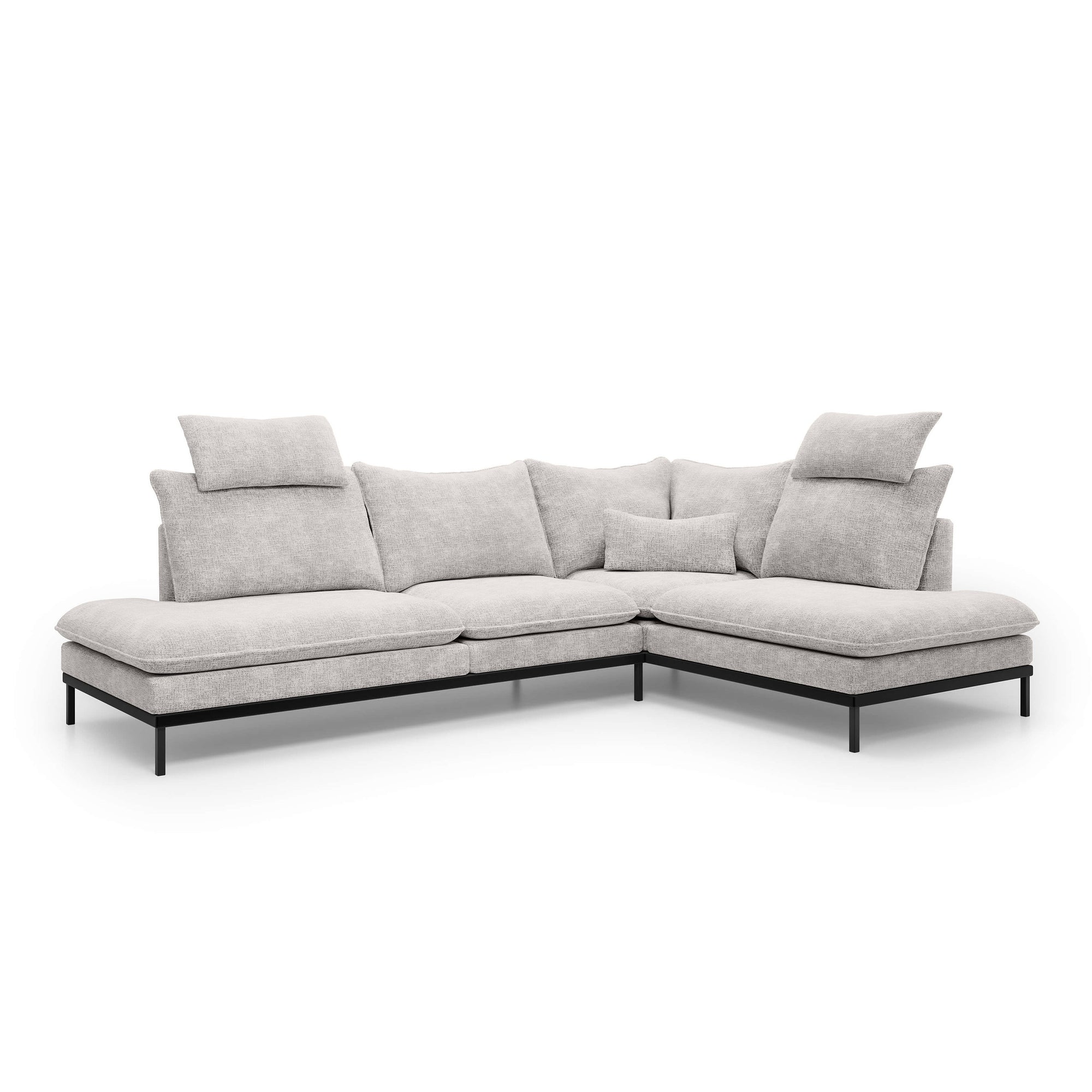 Narożnik Premium 4-osobowy 293×198 cm w stylu eleganckim – Tkanina Cremona, pianka PU, miękkie poduchy | Leafy Prawostronna Lniany Popiół (CREMONA 02)
