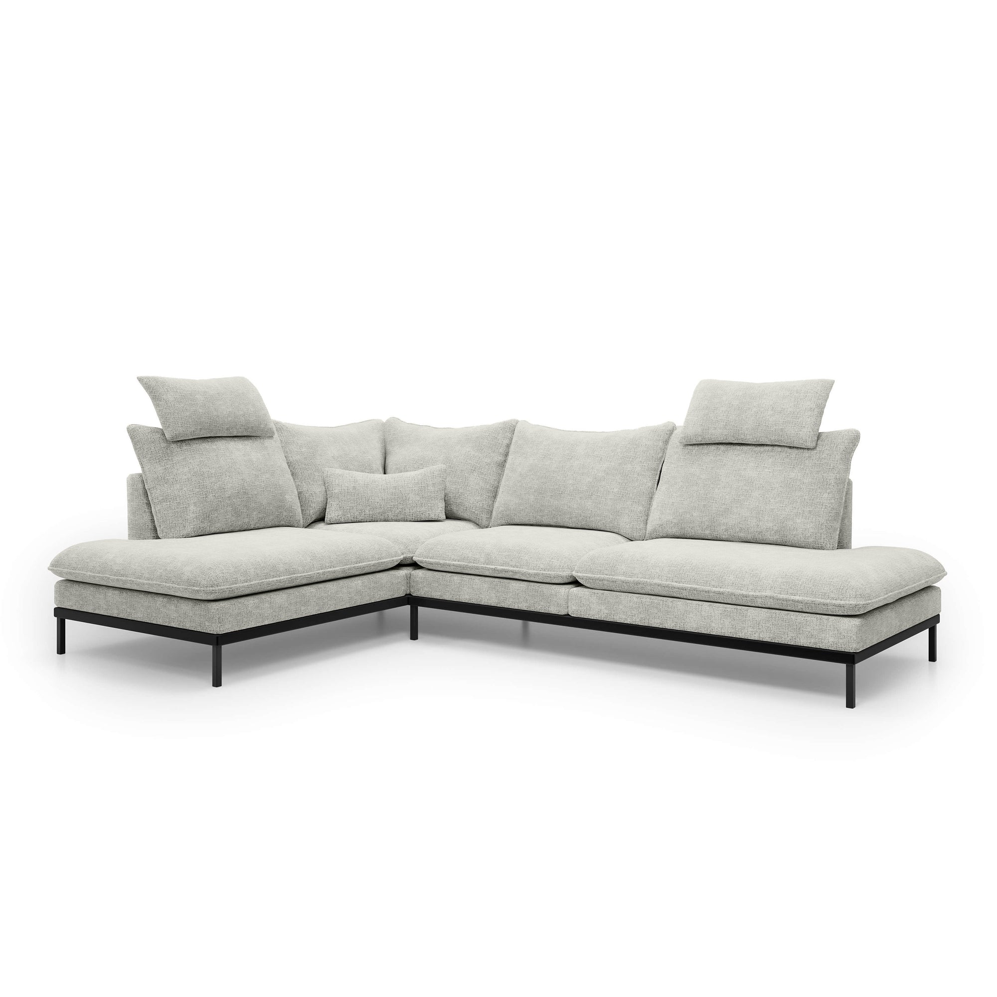 Narożnik Premium 4-osobowy 293×198 cm w stylu eleganckim – Tkanina Cremona, pianka PU, miękkie poduchy | Leafy Lewostronna Szary Płomień (CREMONA 04)