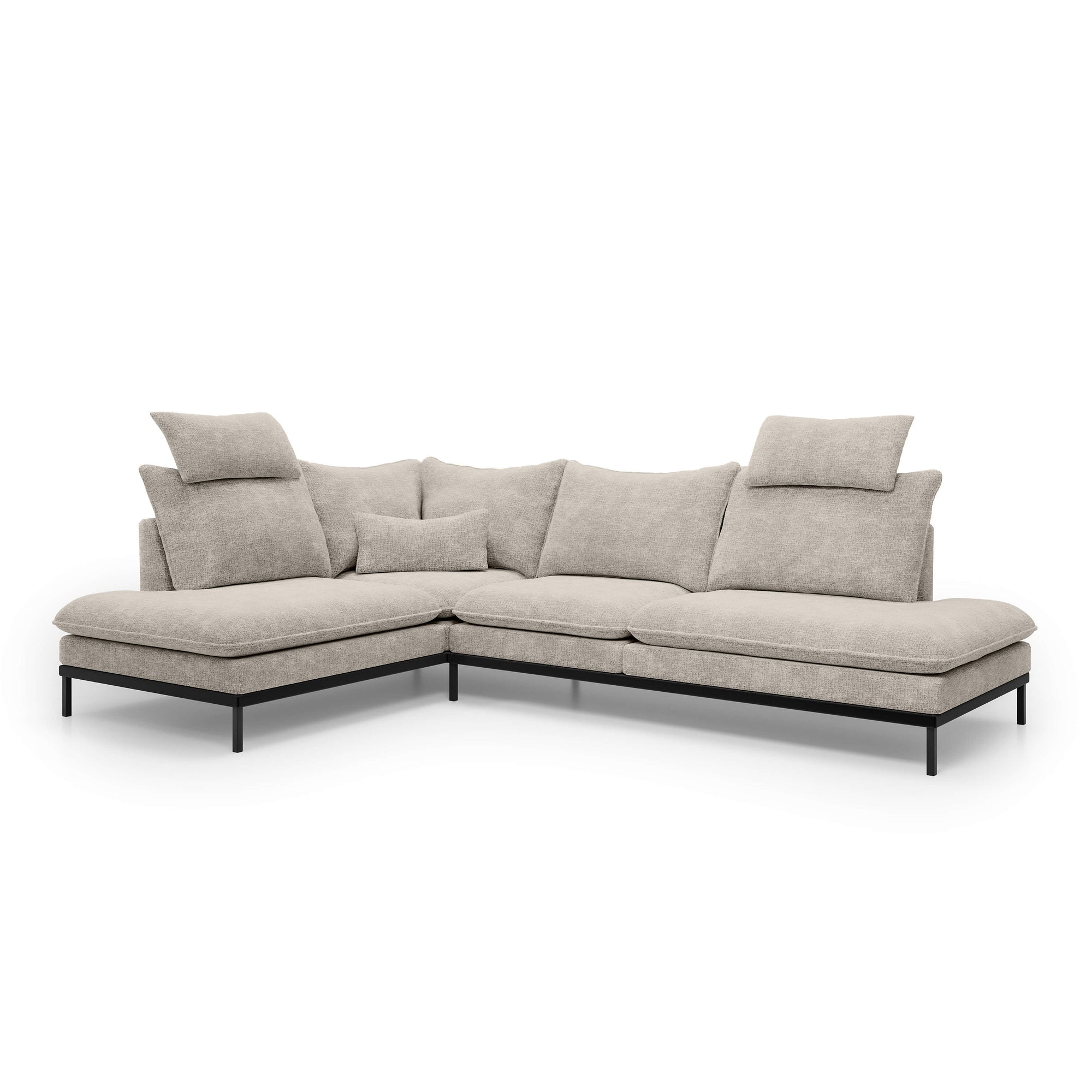 Narożnik Premium 4-osobowy 293×198 cm w stylu eleganckim – Tkanina Cremona, pianka PU, miękkie poduchy | Leafy Lewostronna Kremowy Kamień (CREMONA 14)