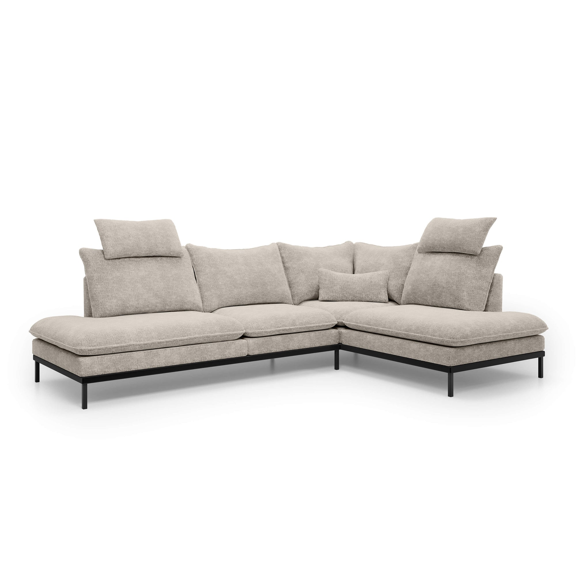 Narożnik Premium 4-osobowy 293×198 cm w stylu eleganckim – Tkanina Cremona, pianka PU, miękkie poduchy | Leafy Prawostronna Kremowy Kamień (CREMONA 14)