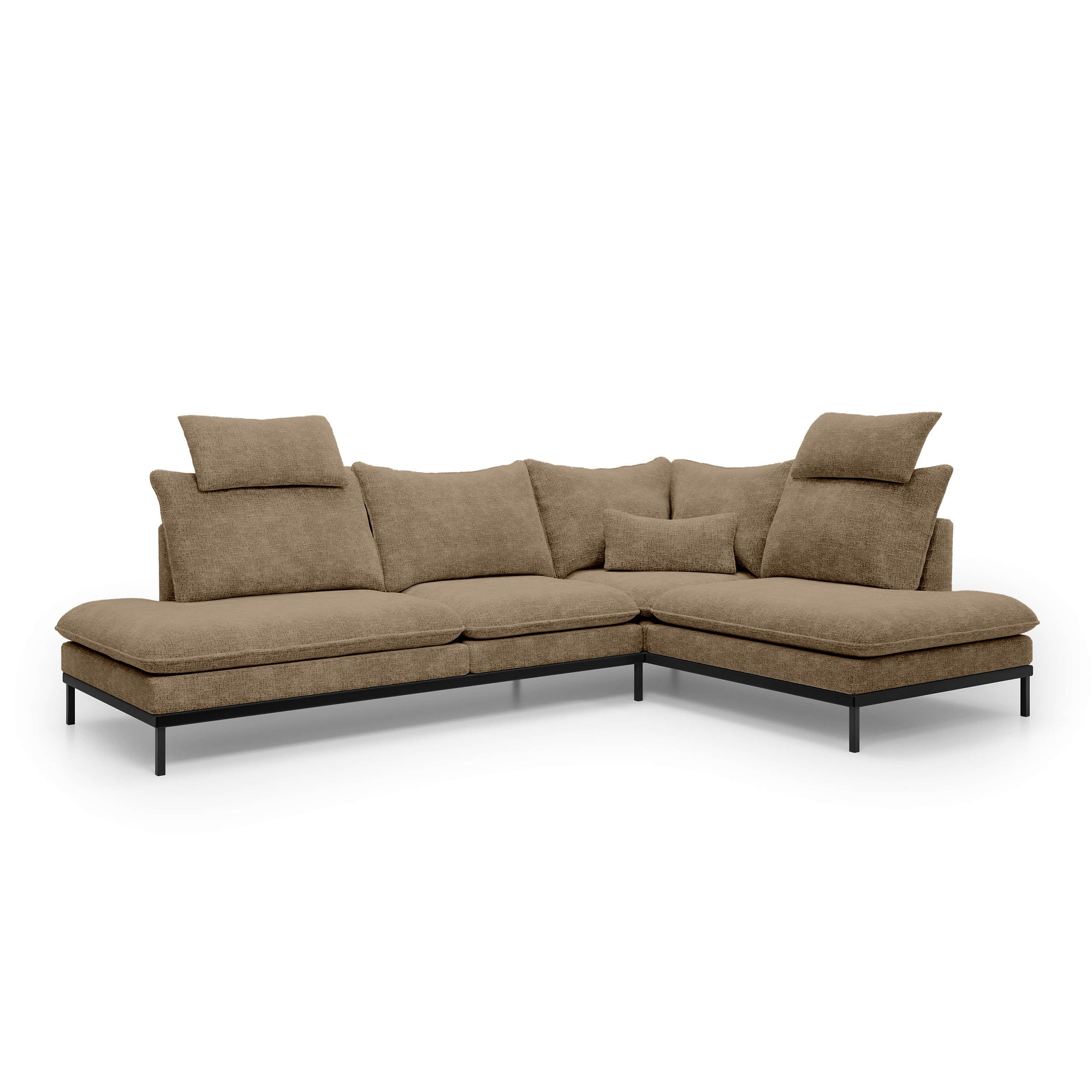 Narożnik Premium 4-osobowy 293×198 cm w stylu eleganckim – Tkanina Cremona, pianka PU, miękkie poduchy | Leafy Prawostronna Orzechowy Mat (CREMONA 18)