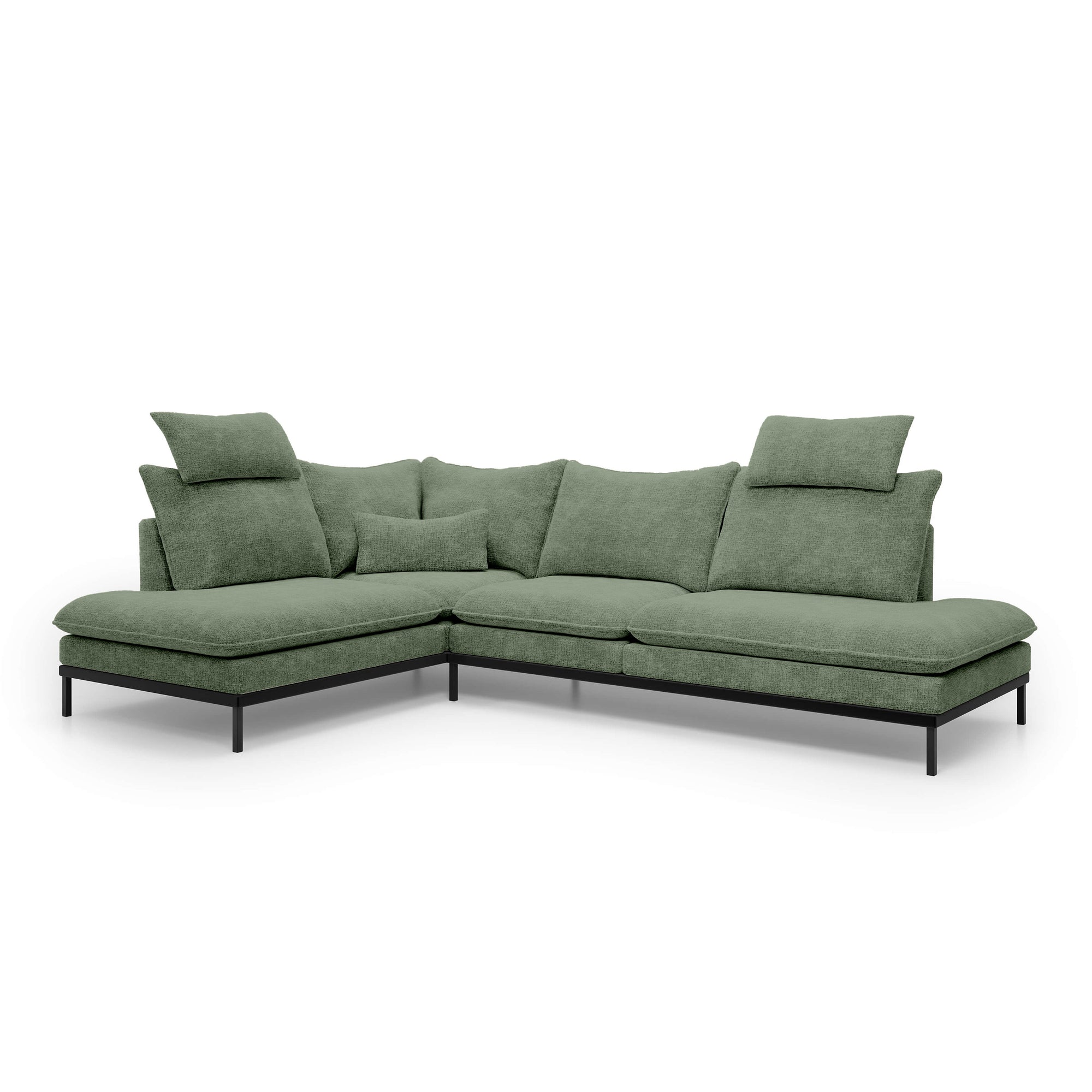 Narożnik Premium 4-osobowy 293×198 cm w stylu eleganckim – Tkanina Cremona, pianka PU, miękkie poduchy | Leafy Lewostronna Ziołowa Szarość (CREMONA 34)