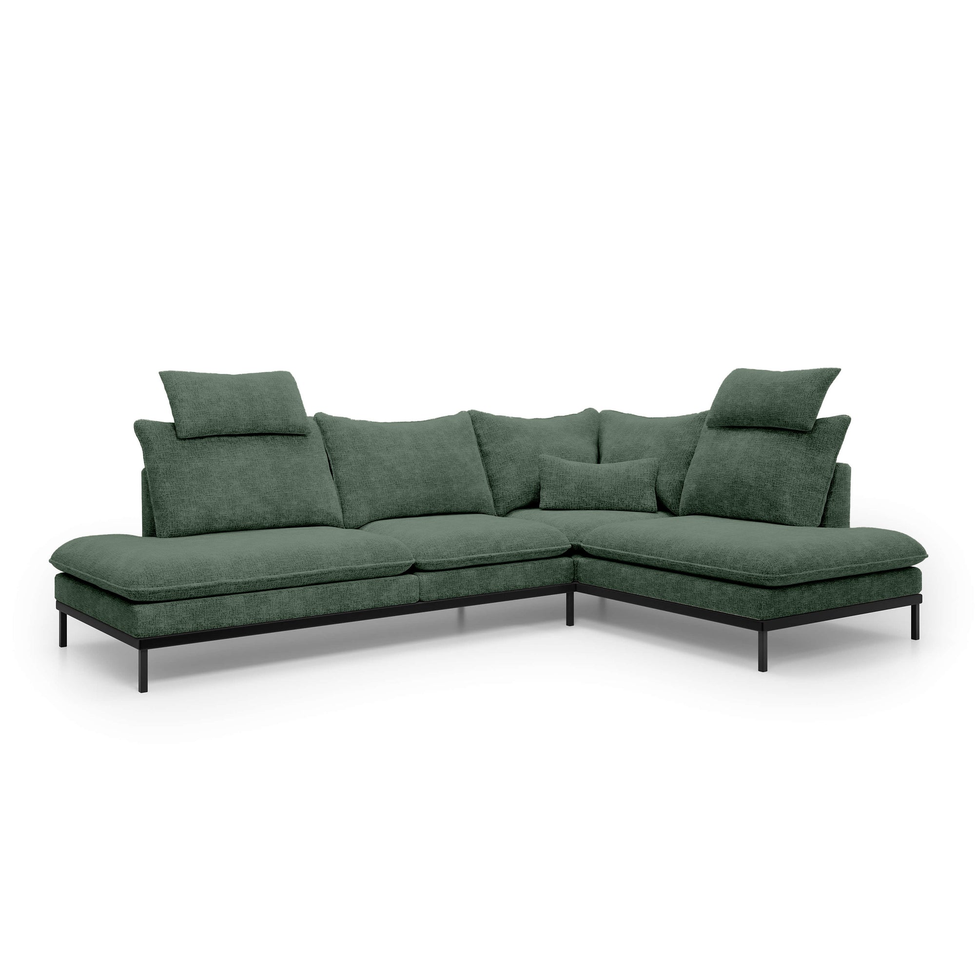 Narożnik Premium 4-osobowy 293×198 cm w stylu eleganckim – Tkanina Cremona, pianka PU, miękkie poduchy | Leafy Prawostronna Leśny Cień (CREMONA 39)