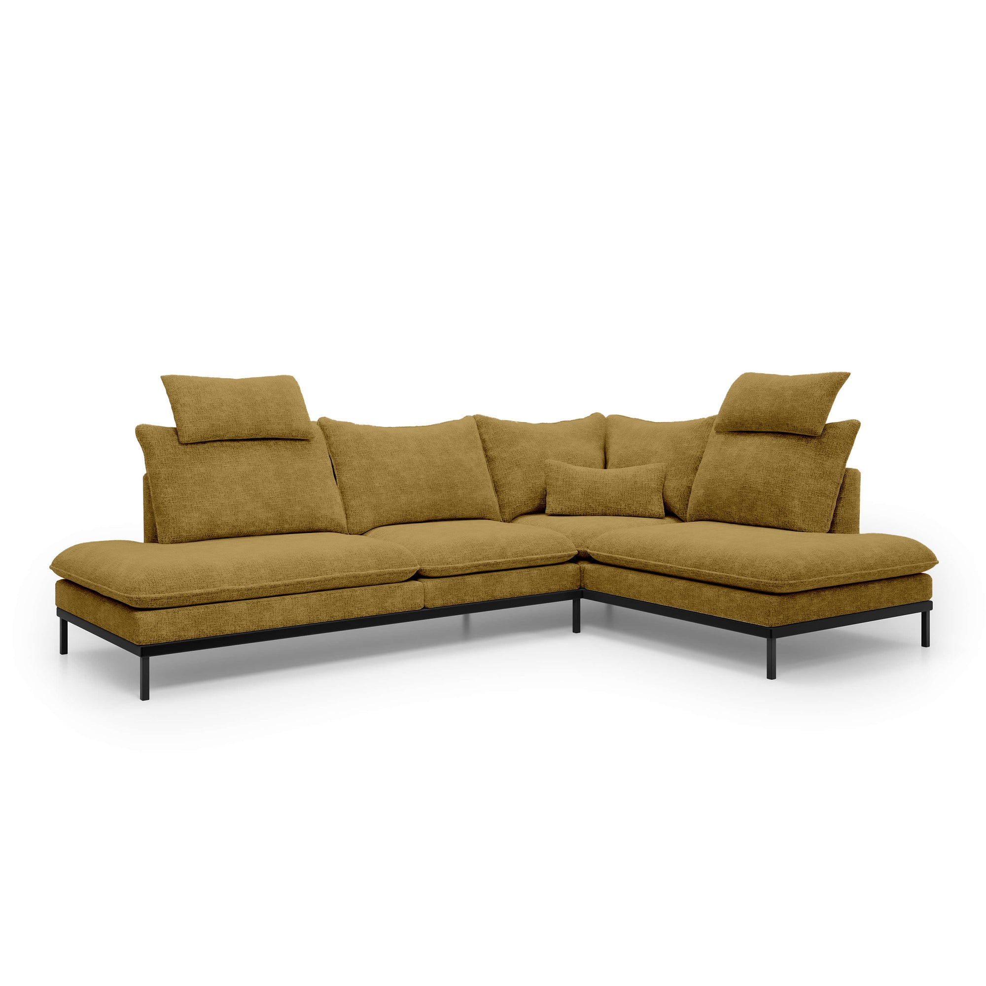 Narożnik Premium 4-osobowy 293×198 cm w stylu eleganckim – Tkanina Cremona, pianka PU, miękkie poduchy | Leafy Prawostronna Miodowy Brąz (CREMONA 48)