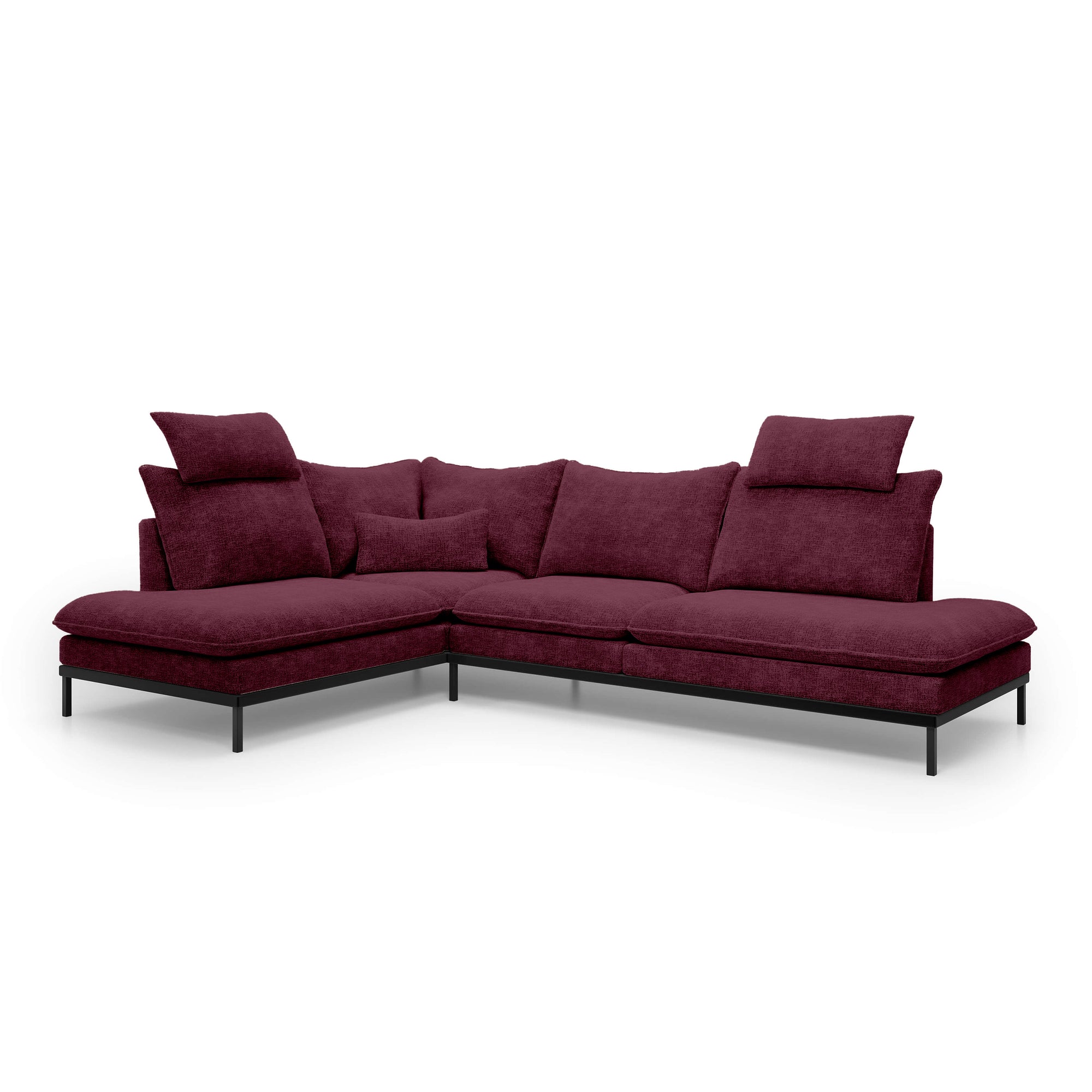 Narożnik Premium 4-osobowy 293×198 cm w stylu eleganckim – Tkanina Cremona, pianka PU, miękkie poduchy | Leafy Lewostronna Rubinowy Popiół (CREMONA 59)