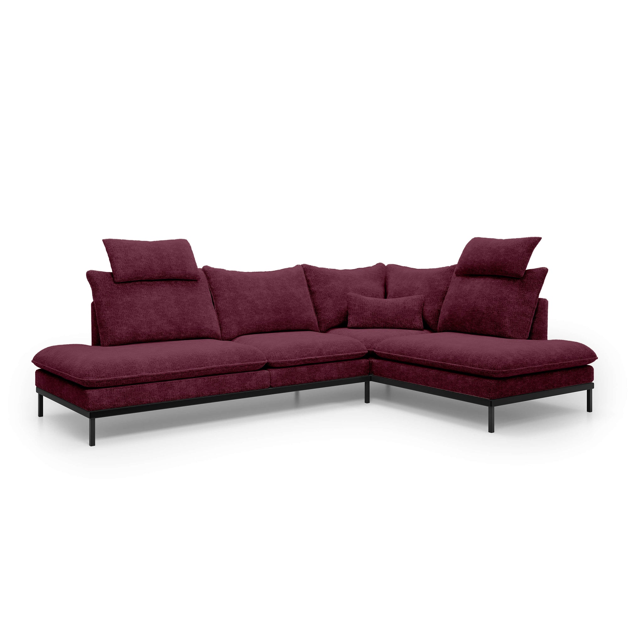 Narożnik Premium 4-osobowy 293×198 cm w stylu eleganckim – Tkanina Cremona, pianka PU, miękkie poduchy | Leafy Prawostronna Rubinowy Popiół (CREMONA 59)