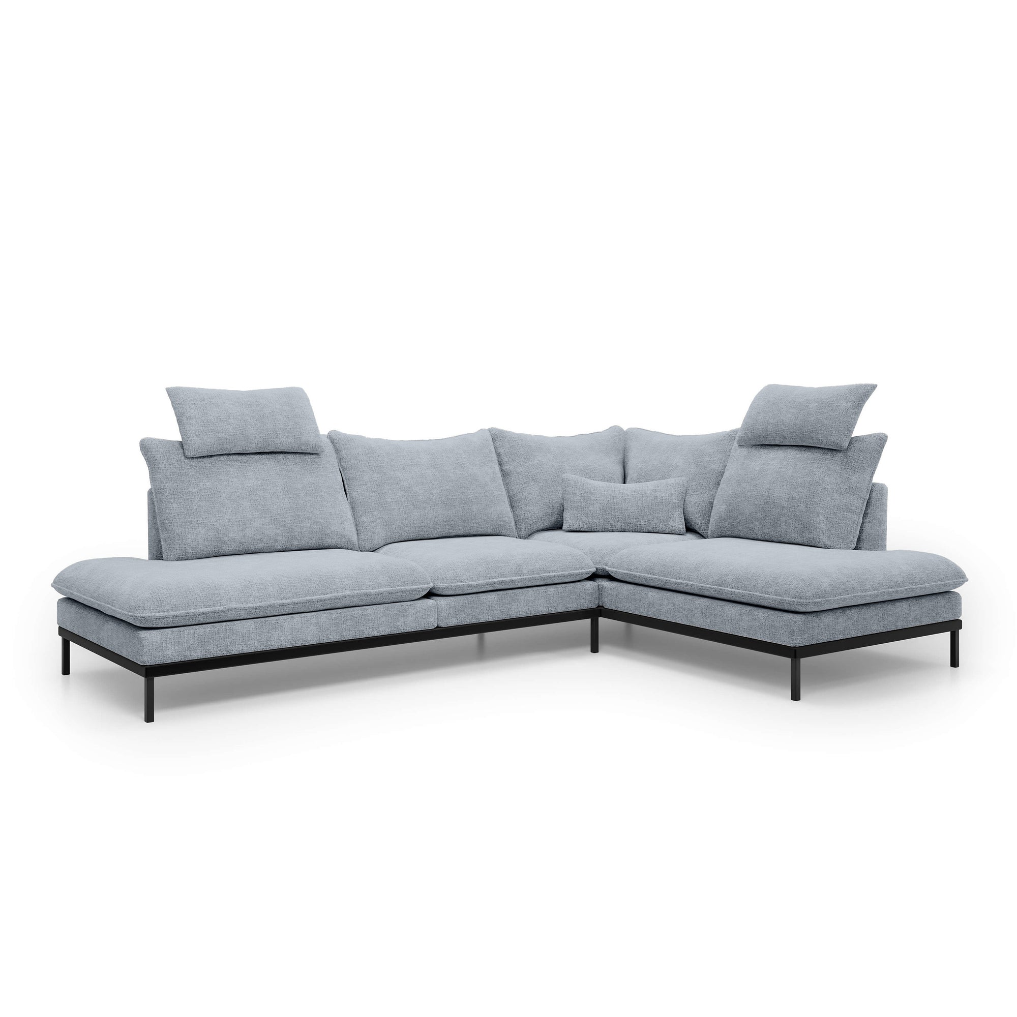 Narożnik Premium 4-osobowy 293×198 cm w stylu eleganckim – Tkanina Cremona, pianka PU, miękkie poduchy | Leafy Prawostronna Mglisty Ocean (CREMONA 70)
