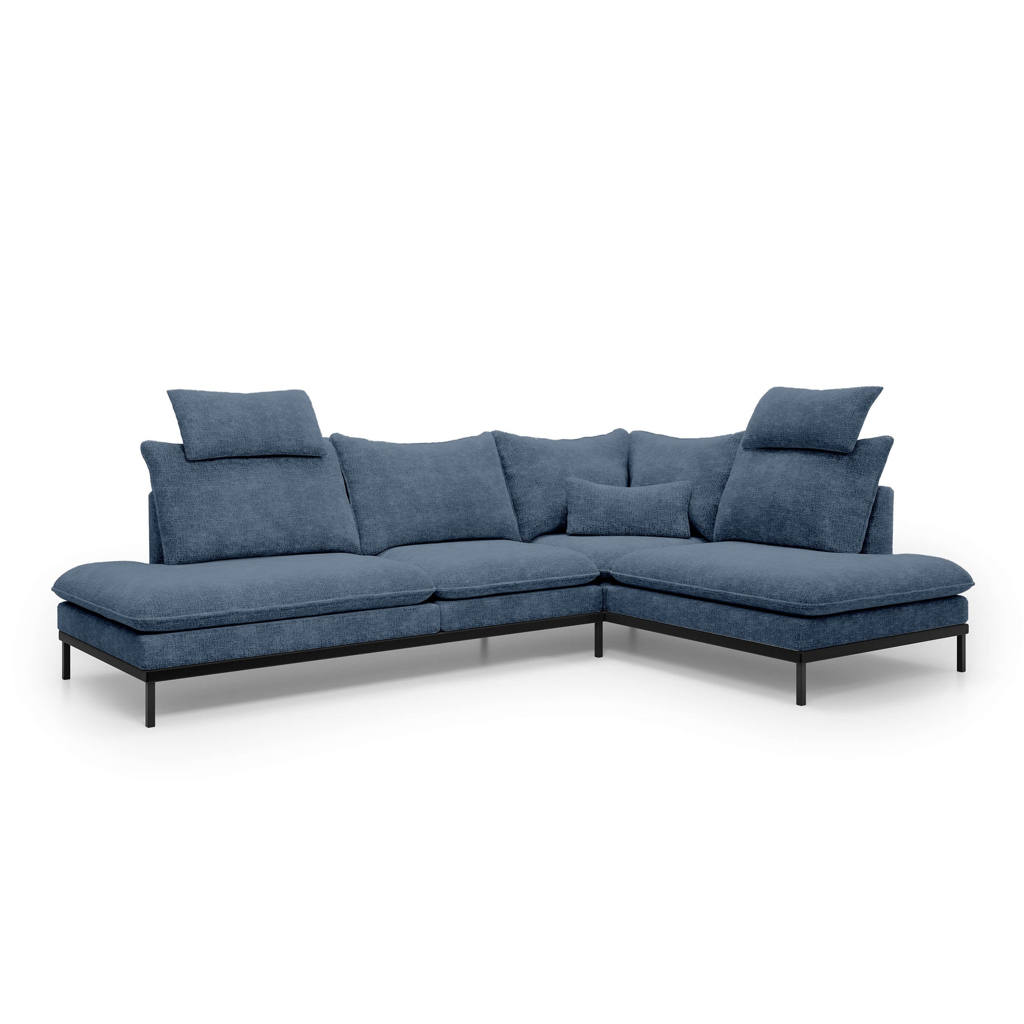 Narożnik Premium 4-osobowy 293×198 cm w stylu eleganckim – Tkanina Cremona, pianka PU, miękkie poduchy | Leafy Prawostronna Granitowy Błękit (CREMONA 77)
