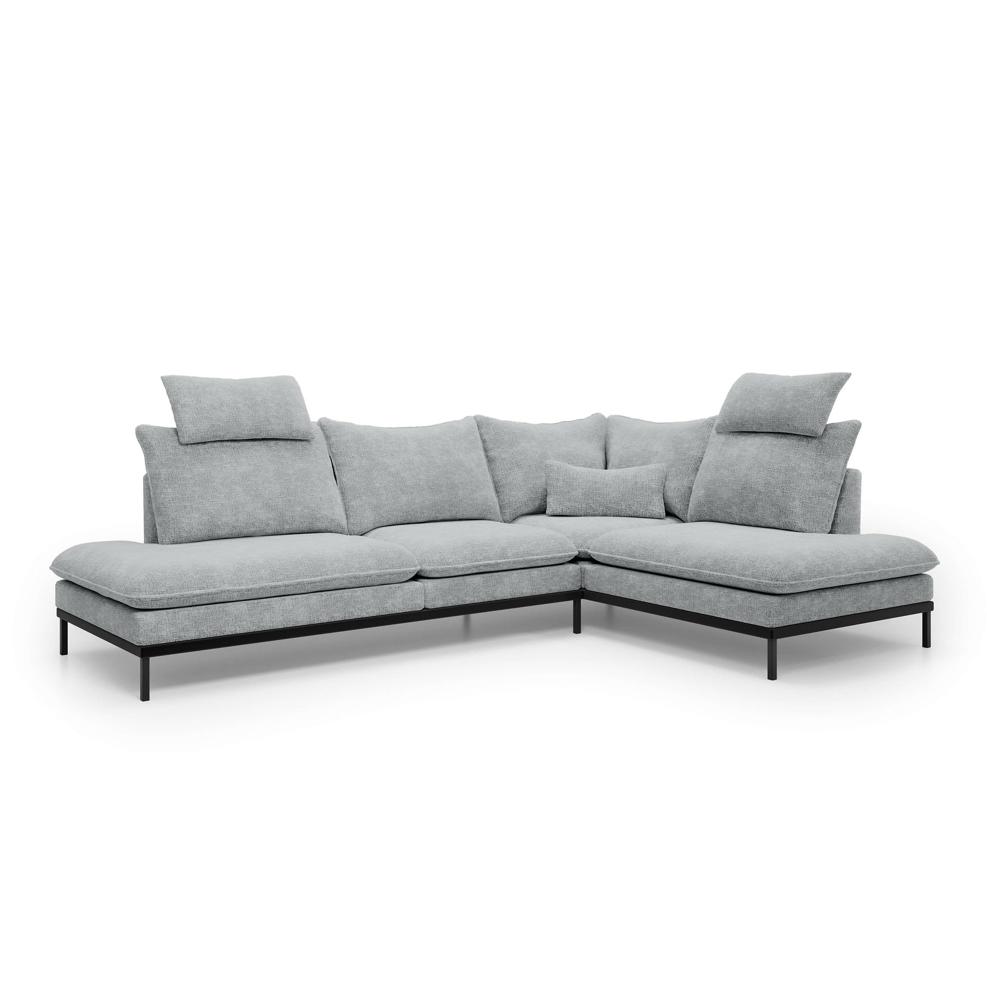 Narożnik Premium 4-osobowy 293×198 cm w stylu eleganckim – Tkanina Cremona, pianka PU, miękkie poduchy | Leafy Prawostronna Stalowa Perła (CREMONA 81)