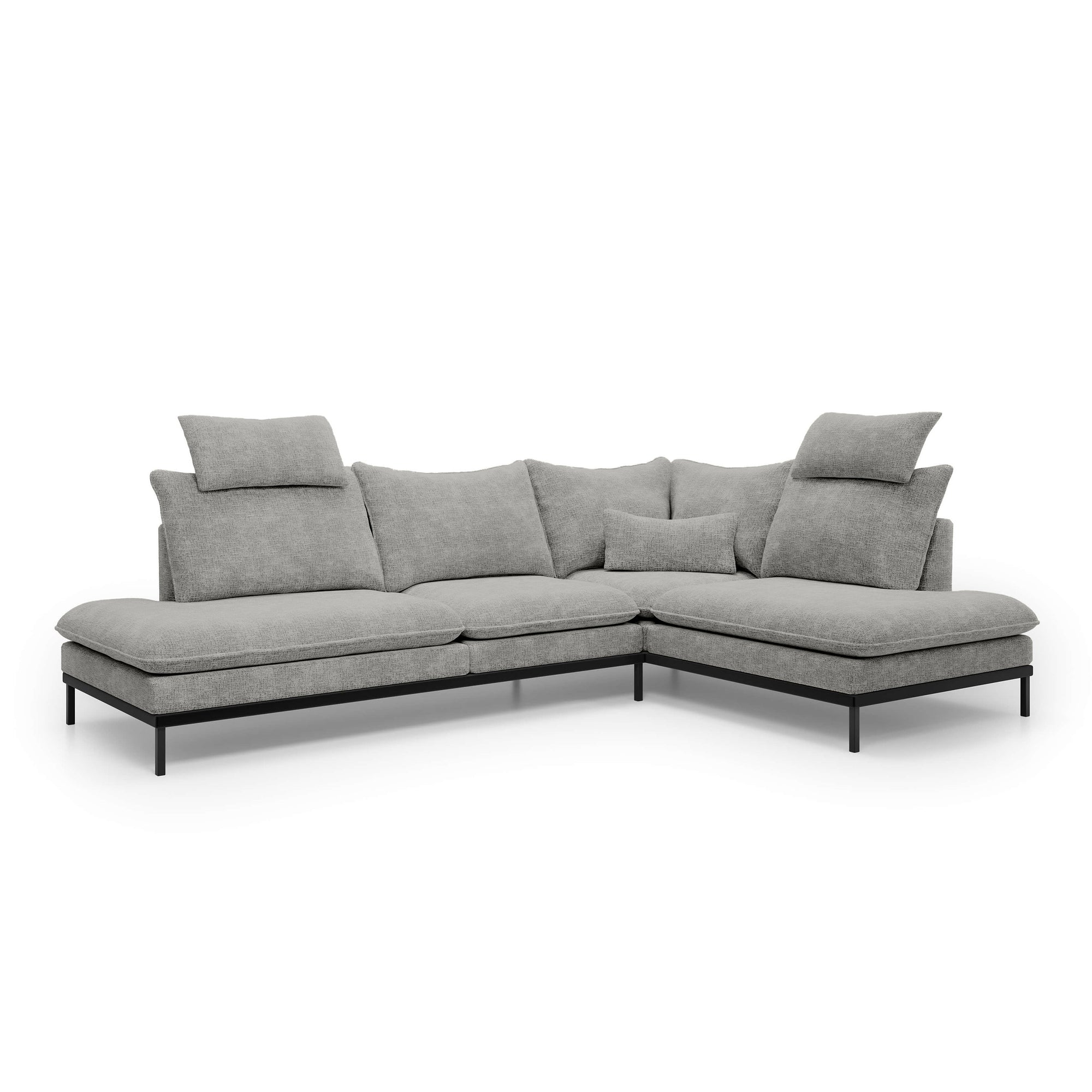 Narożnik Premium 4-osobowy 293×198 cm w stylu eleganckim – Tkanina Cremona, pianka PU, miękkie poduchy | Leafy Prawostronna Popielisty Taupe (CREMONA 85)