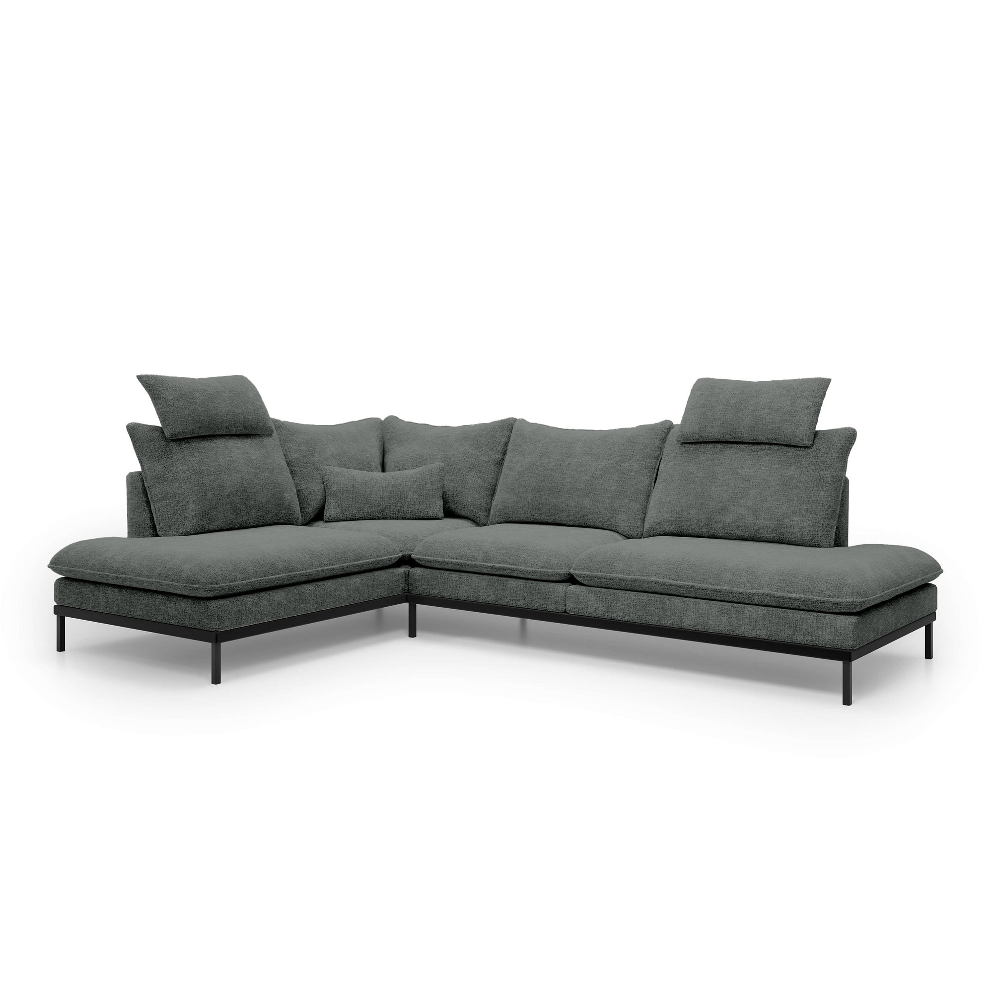 Narożnik Premium 4-osobowy 293×198 cm w stylu eleganckim – Tkanina Cremona, pianka PU, miękkie poduchy | Leafy Lewostronna Kamienny Popiół (CREMONA 93)