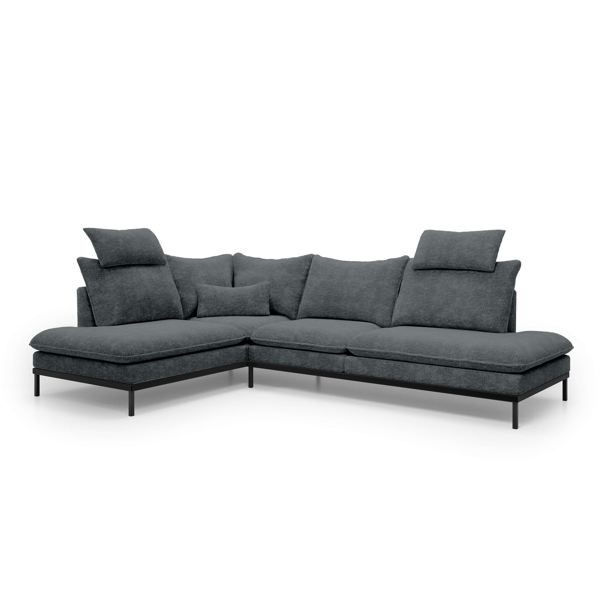 Narożnik Premium 4-osobowy 293×198 cm w stylu eleganckim – Tkanina Cremona, pianka PU, miękkie poduchy | Leafy Lewostronna Grafitowa Mgła (CREMONA 95)