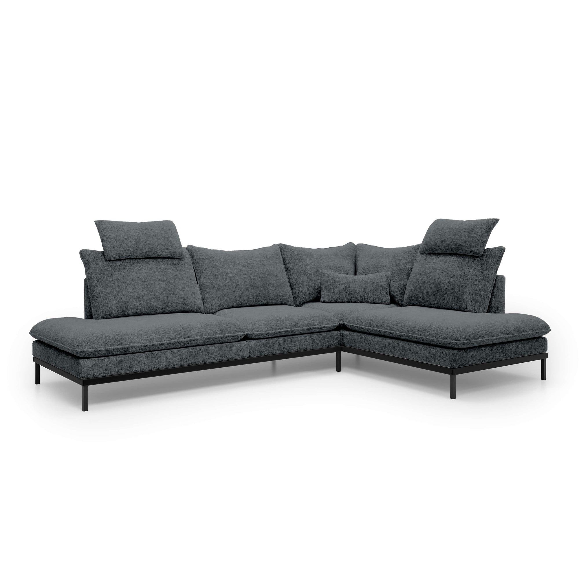 Narożnik Premium 4-osobowy 293×198 cm w stylu eleganckim – Tkanina Cremona, pianka PU, miękkie poduchy | Leafy Prawostronna Grafitowa Mgła (CREMONA 95)