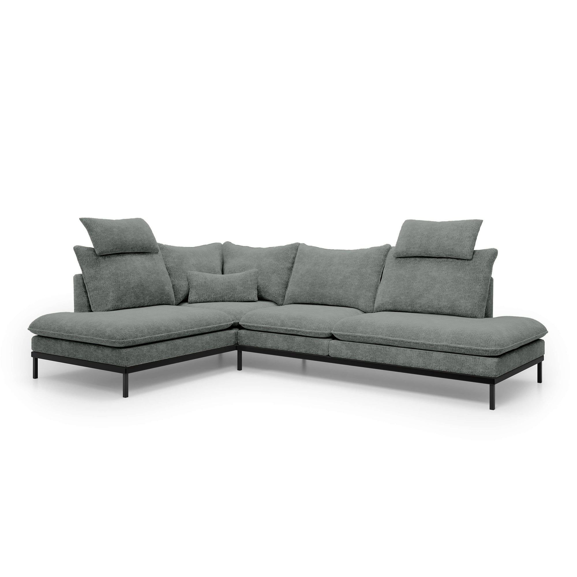 Narożnik Premium 4-osobowy 293×198 cm w stylu eleganckim – Tkanina Cremona, pianka PU, miękkie poduchy | Leafy Lewostronna Szarość Dymu (CREMONA 96)