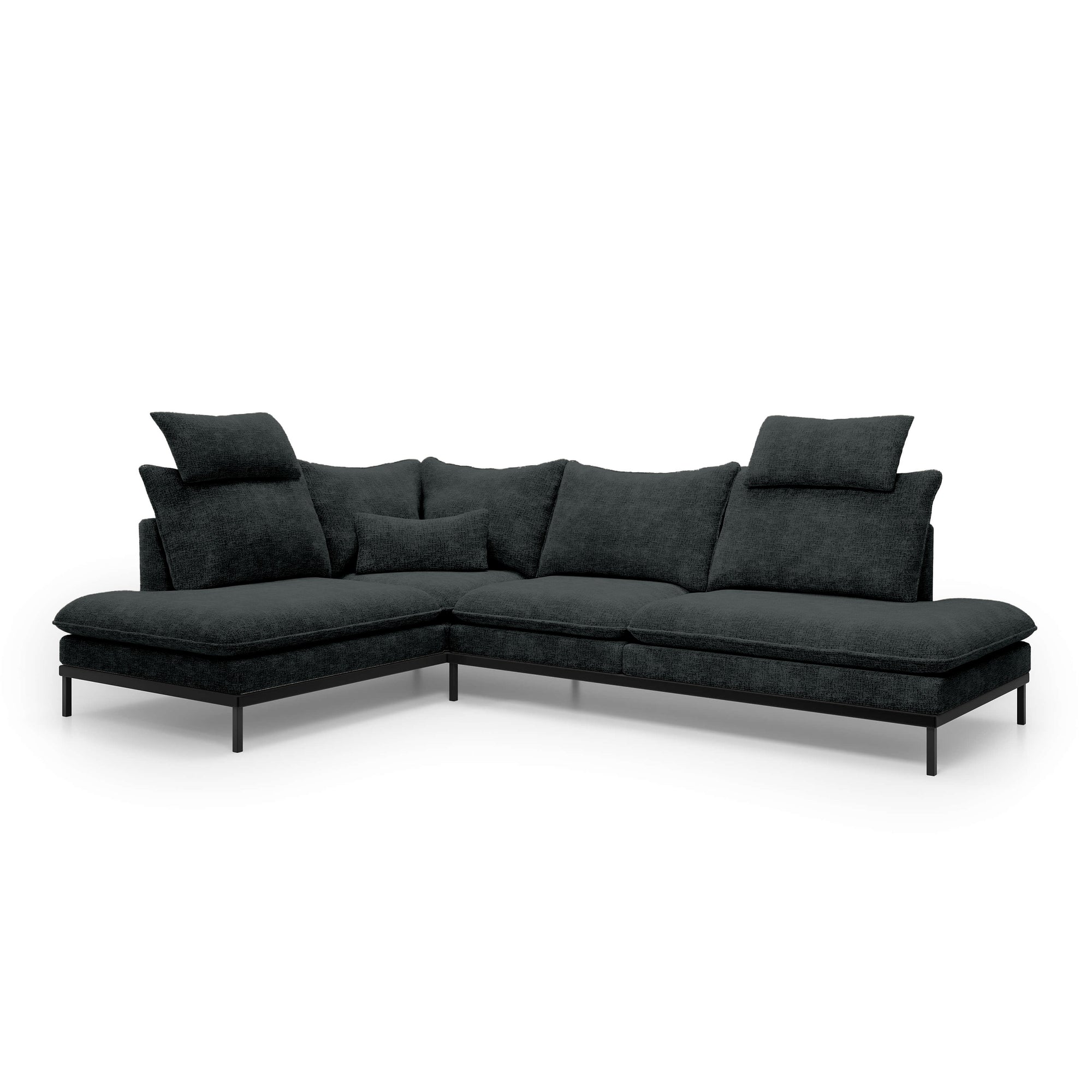 Narożnik Premium 4-osobowy 293×198 cm w stylu eleganckim – Tkanina Cremona, pianka PU, miękkie poduchy | Leafy Lewostronna Węglowy Mat (CREMONA 97)