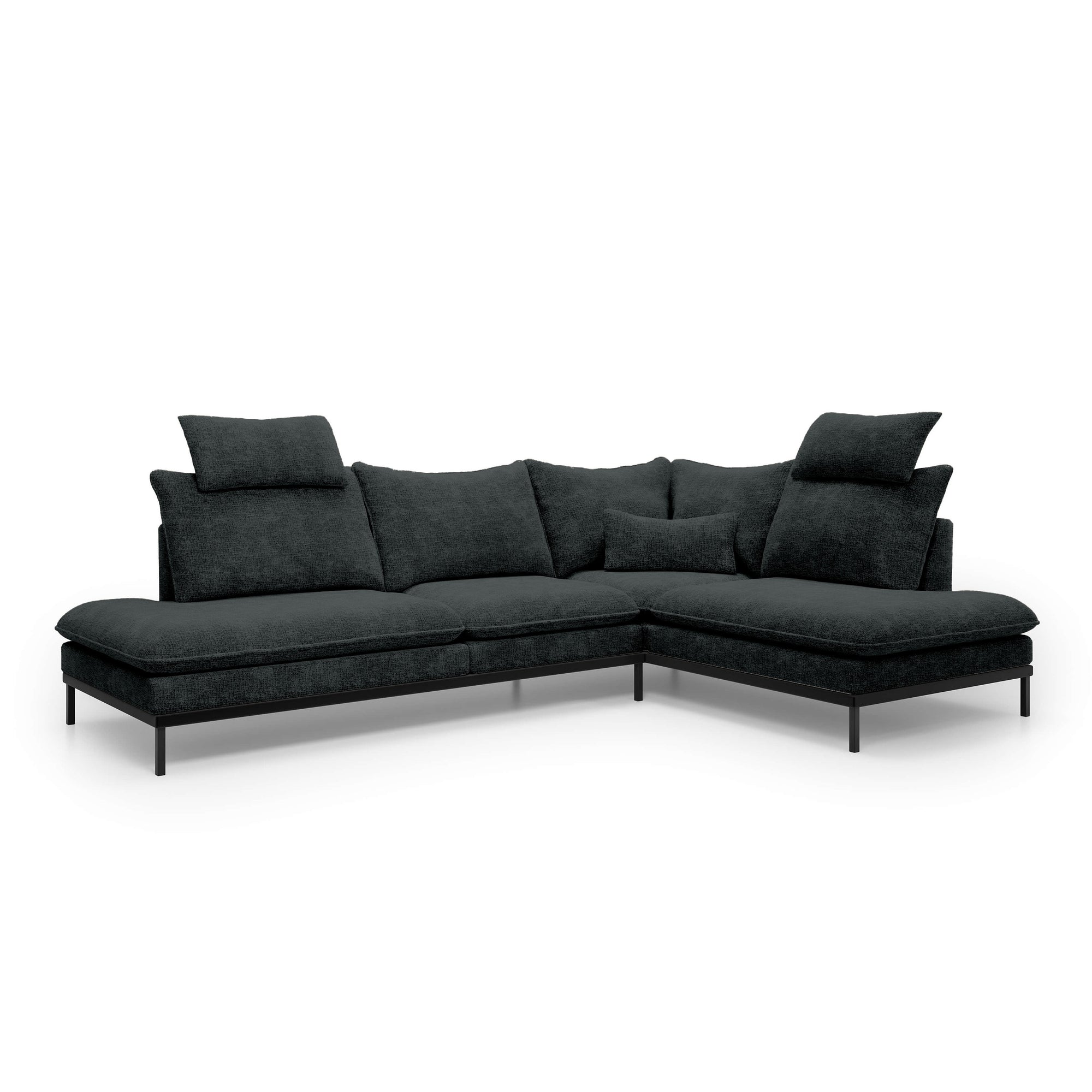 Narożnik Premium 4-osobowy 293×198 cm w stylu eleganckim – Tkanina Cremona, pianka PU, miękkie poduchy | Leafy Prawostronna Węglowy Mat (CREMONA 97)
