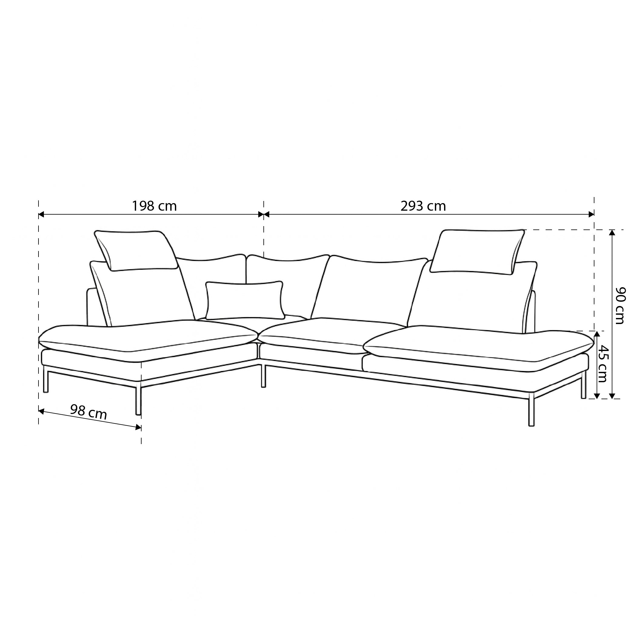 Premium-Ecksofa 4-Sitzer 293×198 cm im eleganten Stil | Leafy
