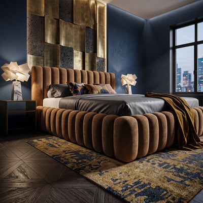 Polsterbett mit Bettkasten im Modern-Soft-Stil, Stoff Coral | Pastel