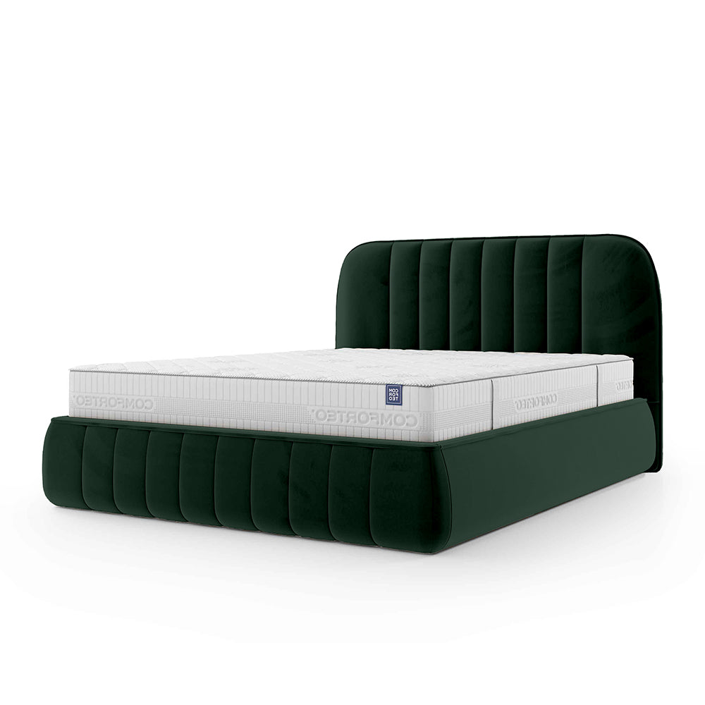 Łóżko tapicerowane z pojemnikiem w stylu soft minimalism | Carla 200 Dzika Paproć (FRESH 13)
