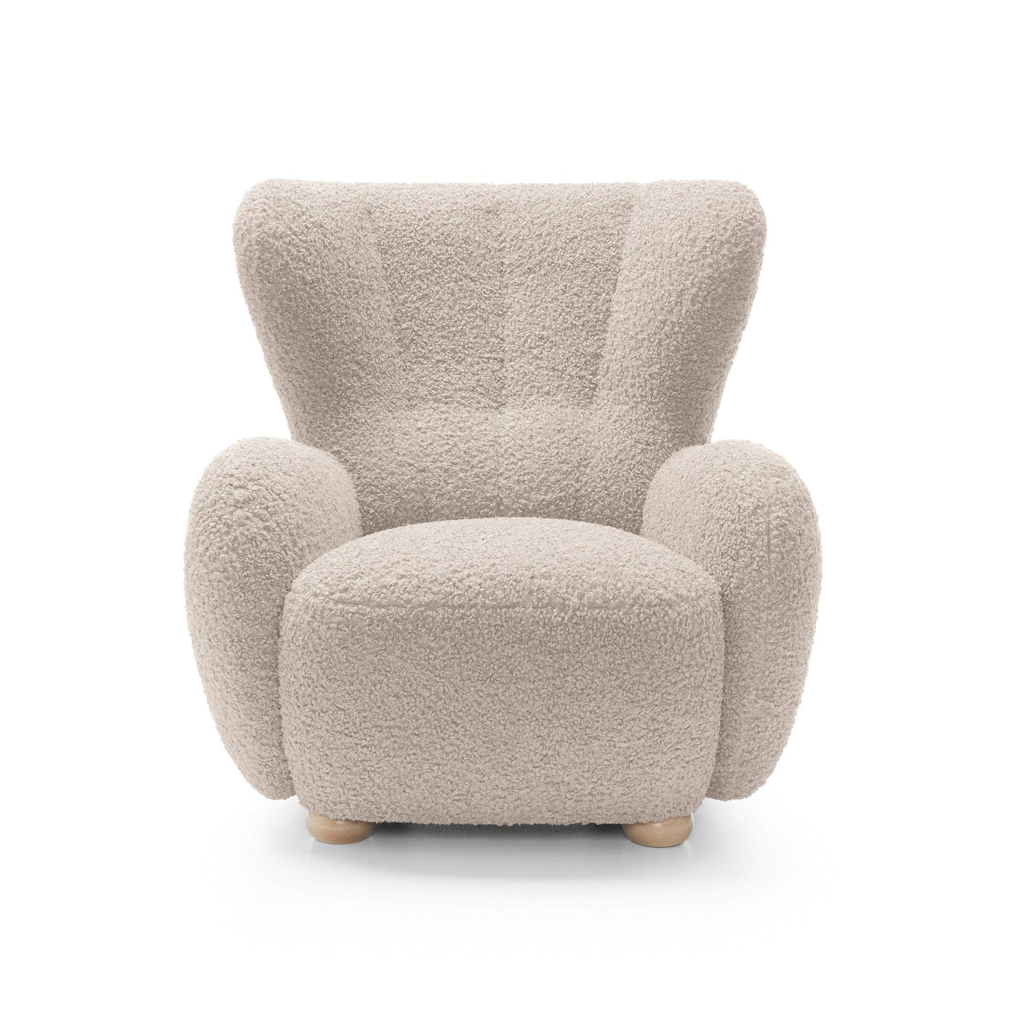 Fotel 88 cm do relaksu w stylu skandynawskim – tkanina ROLF bouclé, drewniane nogi | Tedi