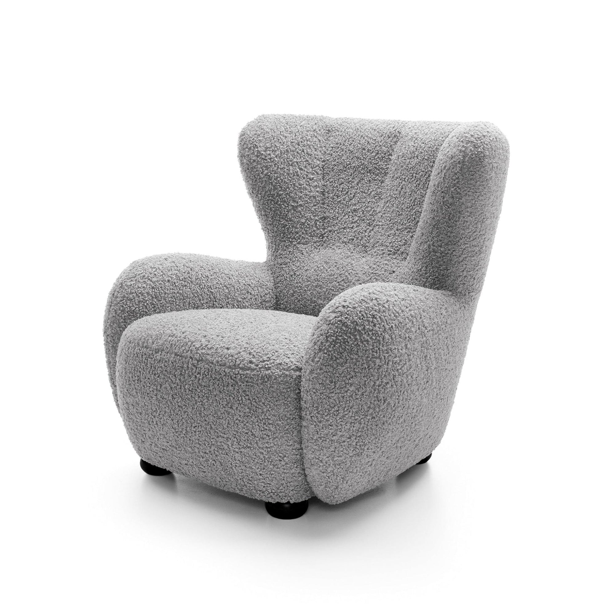 Fotel 88 cm do relaksu w stylu skandynawskim – tkanina ROLF bouclé, drewniane nogi | Tedi Popielisty Grafit (ROLF 06) Czarny