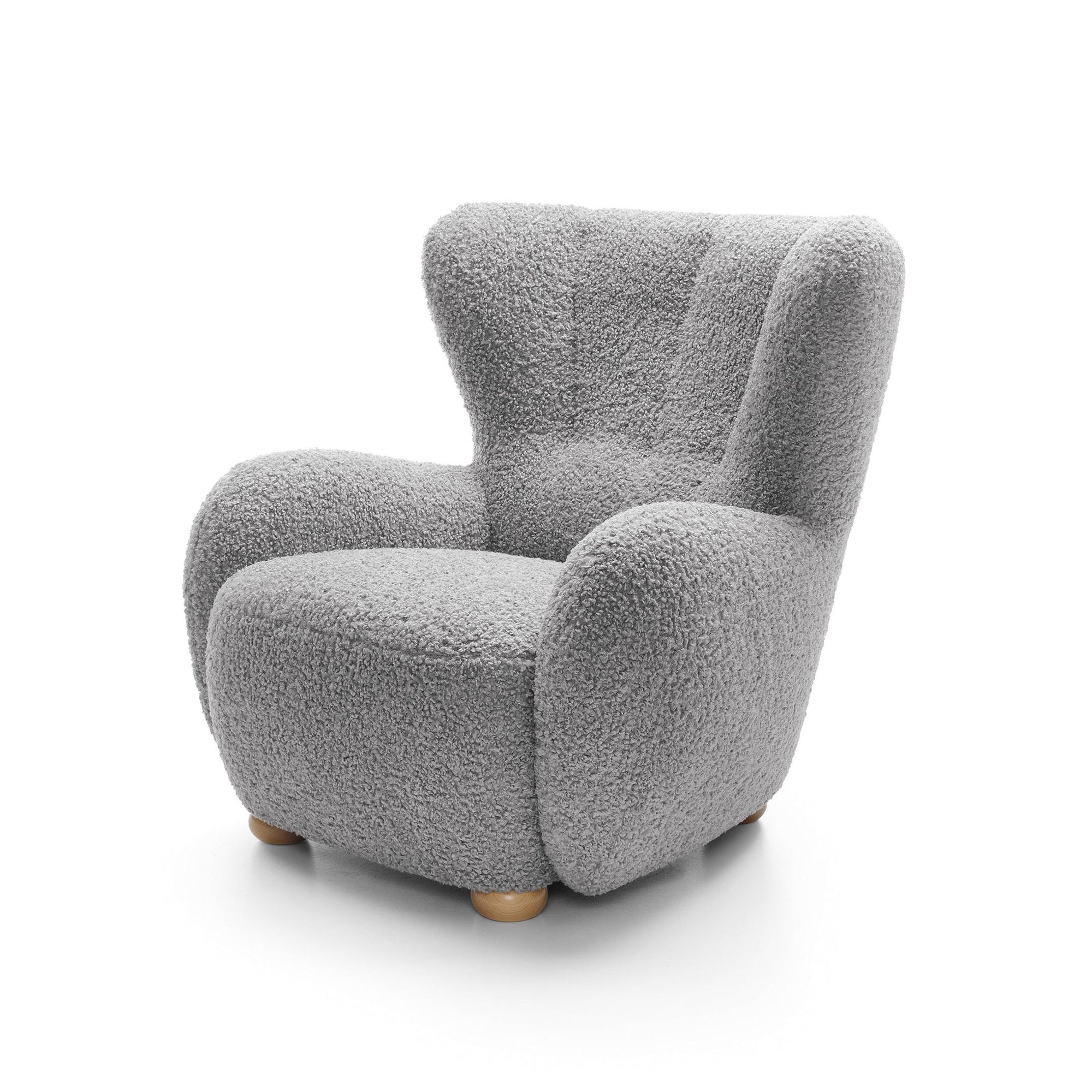 Fotel 88 cm do relaksu w stylu skandynawskim – tkanina ROLF bouclé, drewniane nogi | Tedi Popielisty Grafit (ROLF 06) Buk
