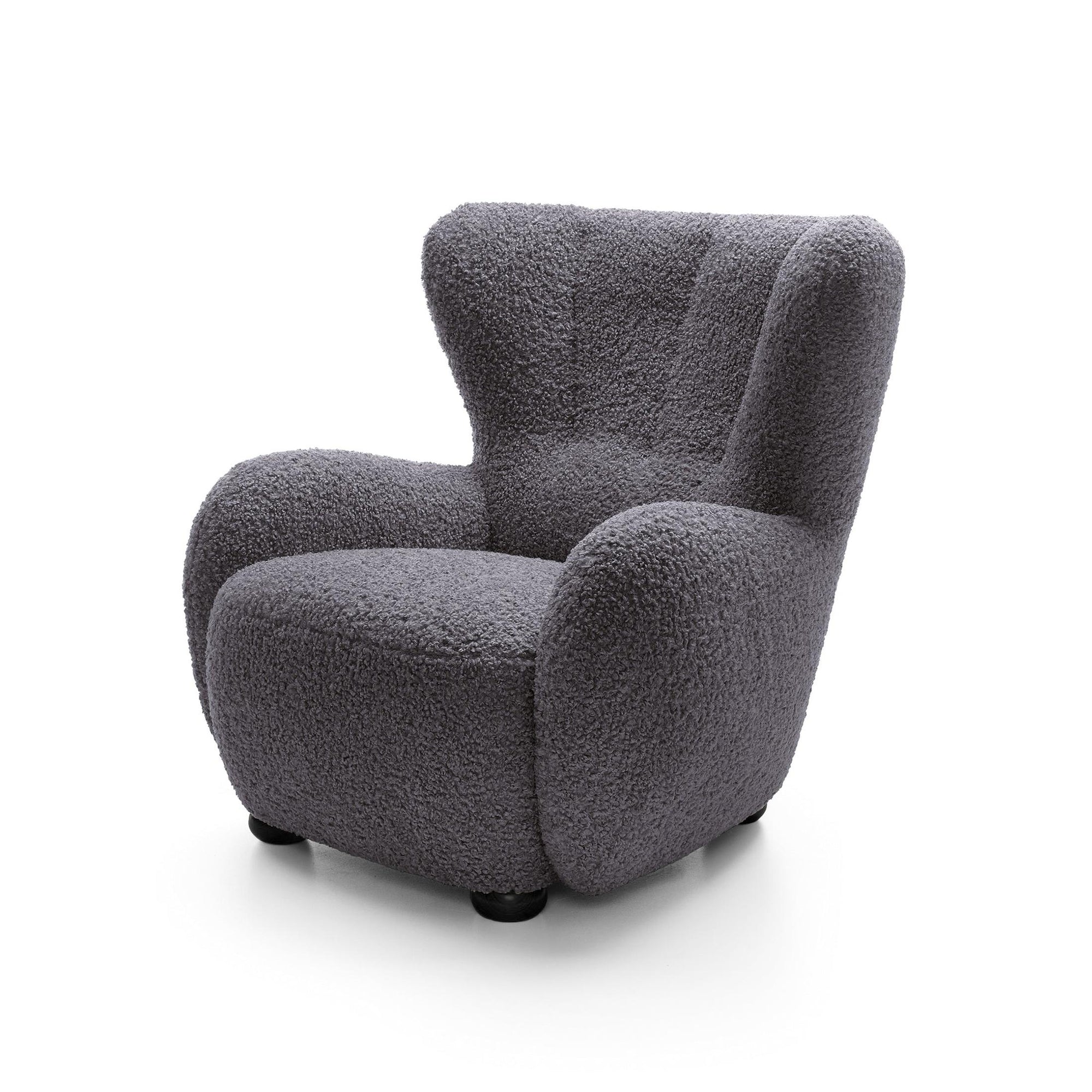 Fotel 88 cm do relaksu w stylu skandynawskim – tkanina ROLF bouclé, drewniane nogi | Tedi Czarny Heban (ROLF 08) Czarny