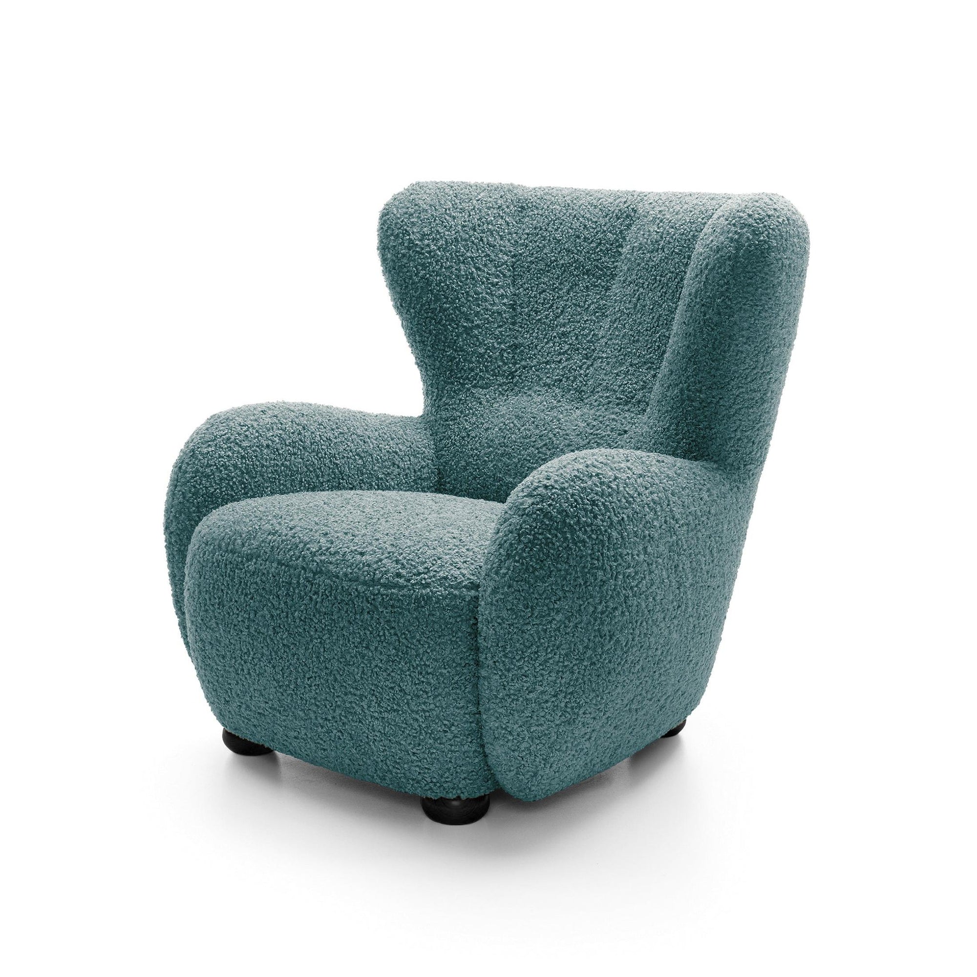 Fotel 88 cm do relaksu w stylu skandynawskim – tkanina ROLF bouclé, drewniane nogi | Tedi Atlantycki Grafit (ROLF 17) Czarny