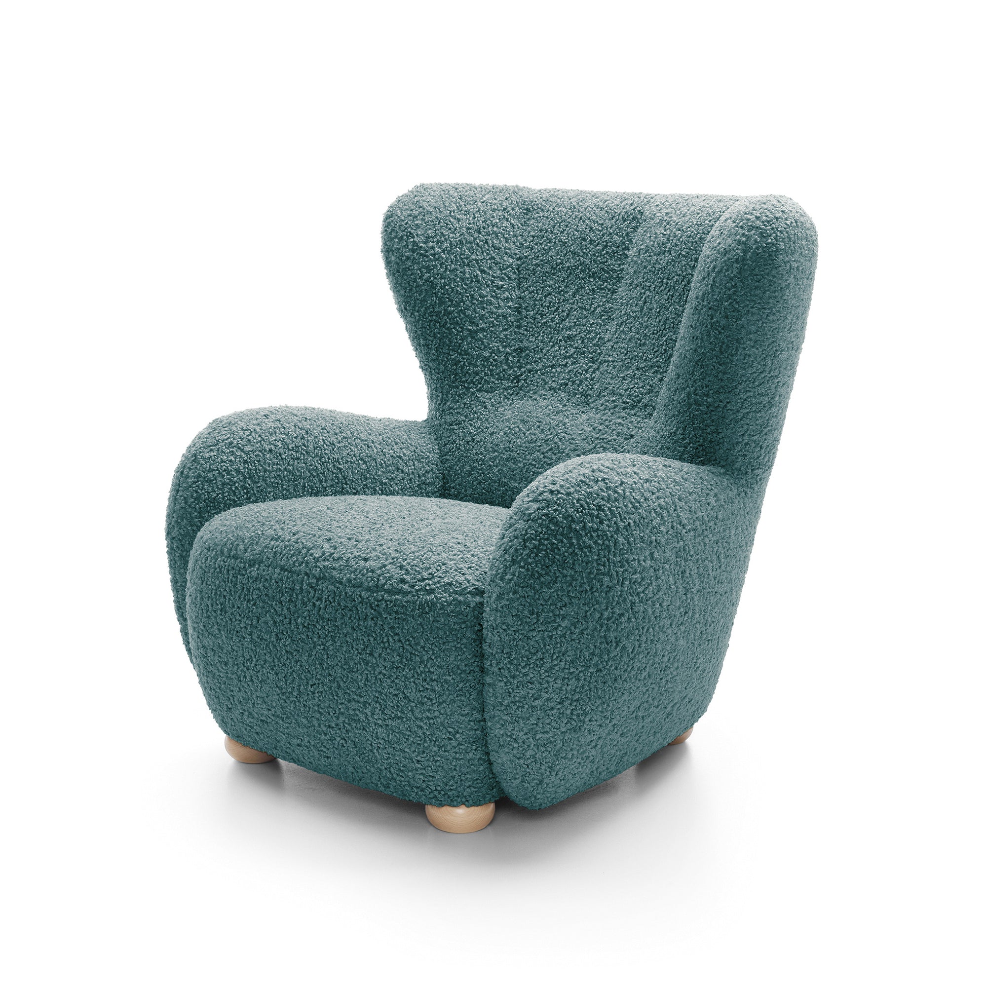 Fotel 88 cm do relaksu w stylu skandynawskim – tkanina ROLF bouclé, drewniane nogi | Tedi Atlantycki Grafit (ROLF 17) Buk