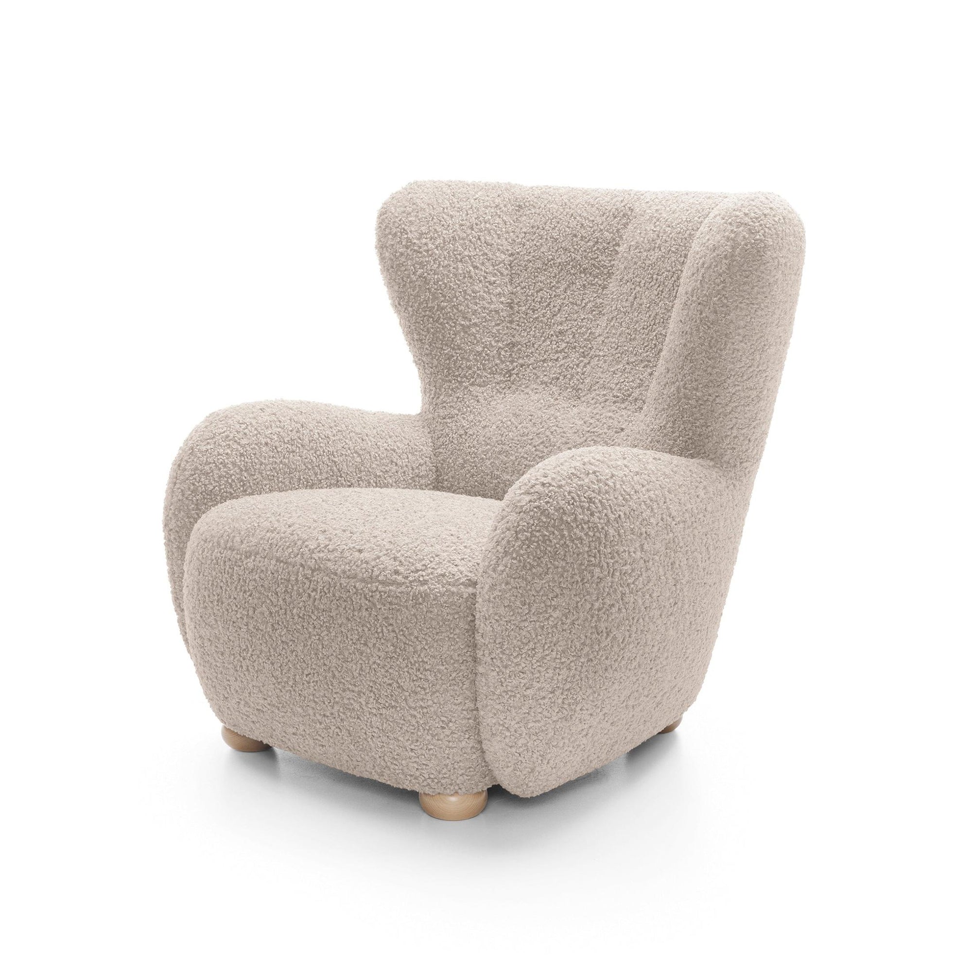 Fotel 88 cm do relaksu w stylu skandynawskim – tkanina ROLF bouclé, drewniane nogi | Tedi Karmelowy Piasek (ROLF 02) Buk