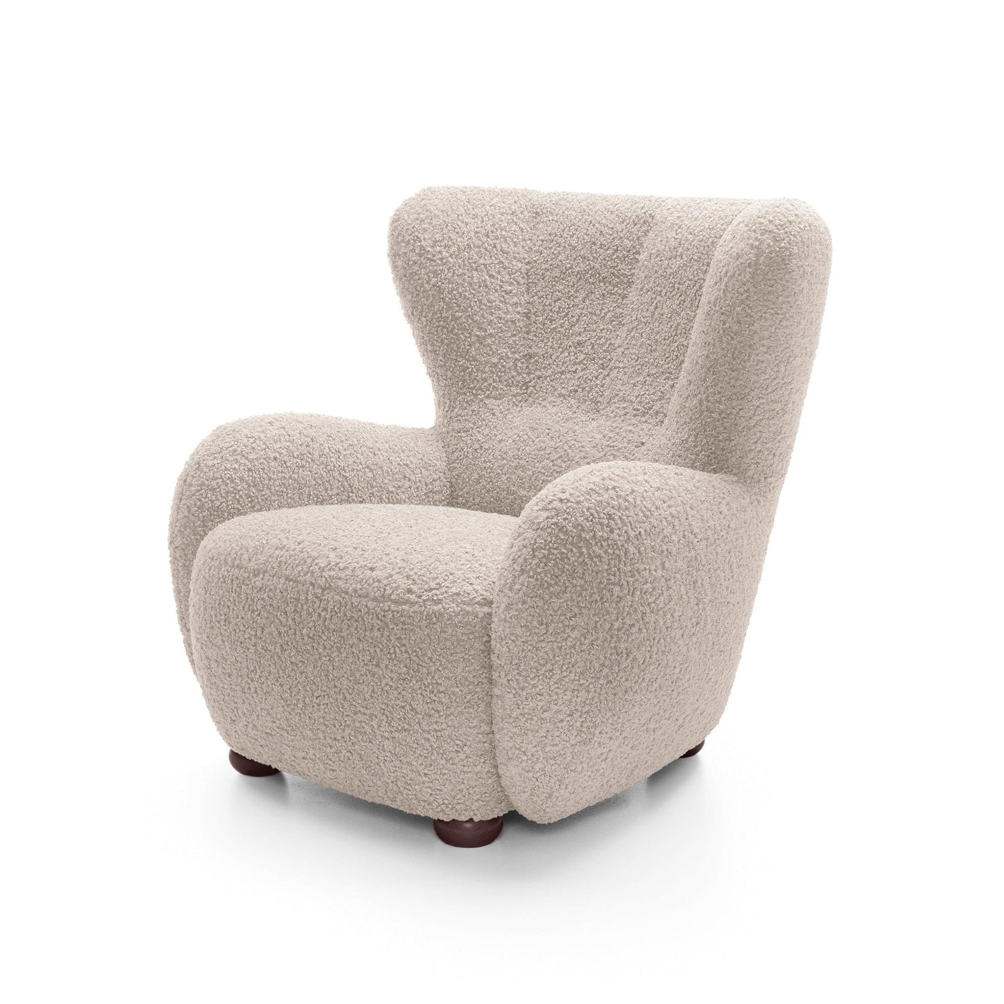 Fotel 88 cm do relaksu w stylu skandynawskim – tkanina ROLF bouclé, drewniane nogi | Tedi Karmelowy Piasek (ROLF 02) Orzech