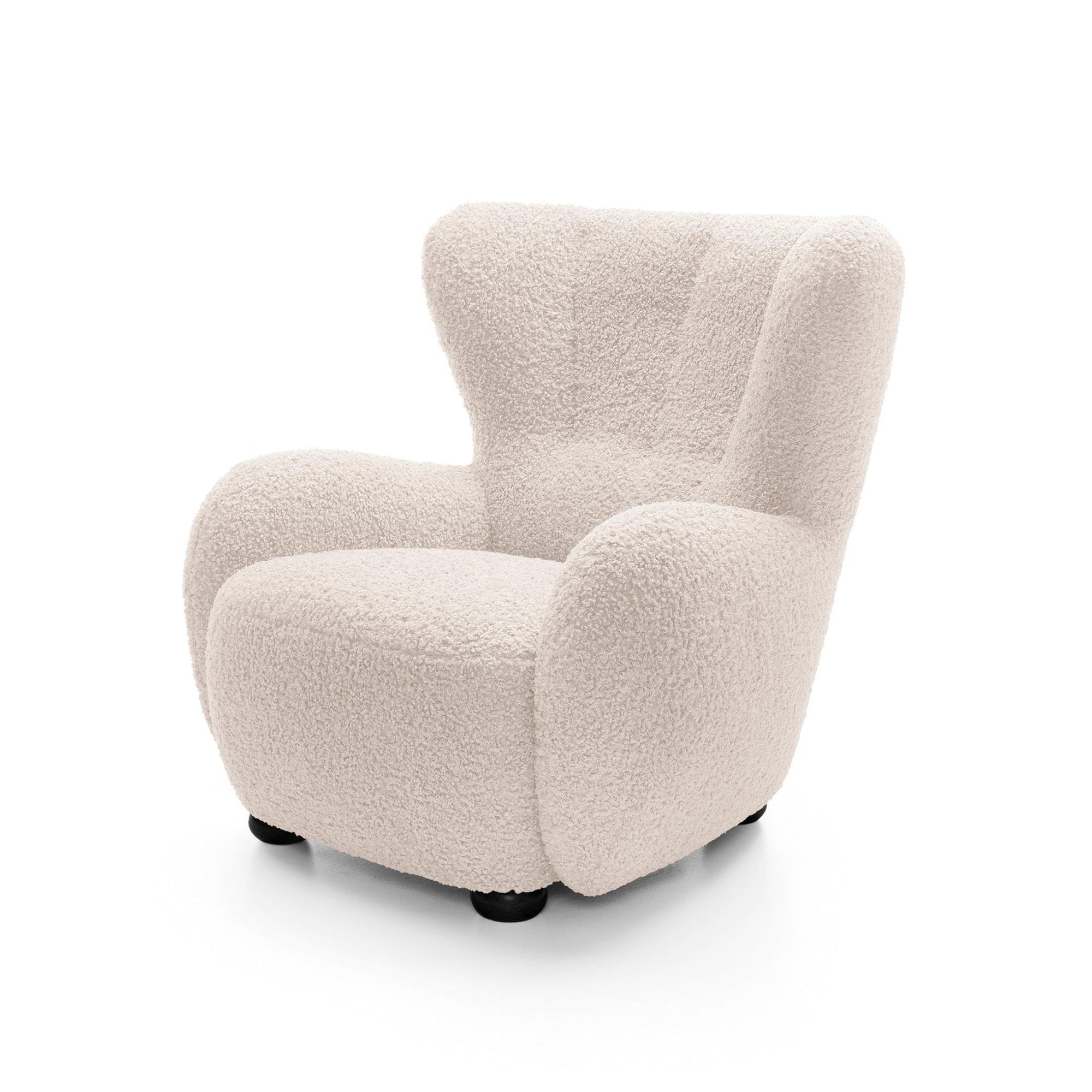 Fotel 88 cm do relaksu w stylu skandynawskim – tkanina ROLF bouclé, drewniane nogi | Tedi Perłowy Krem (ROLF 03) Czarny