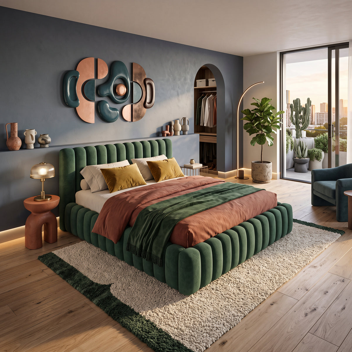 Polsterbett mit Bettkasten im Modern-Soft-Stil, Stoff Doha | Pastel