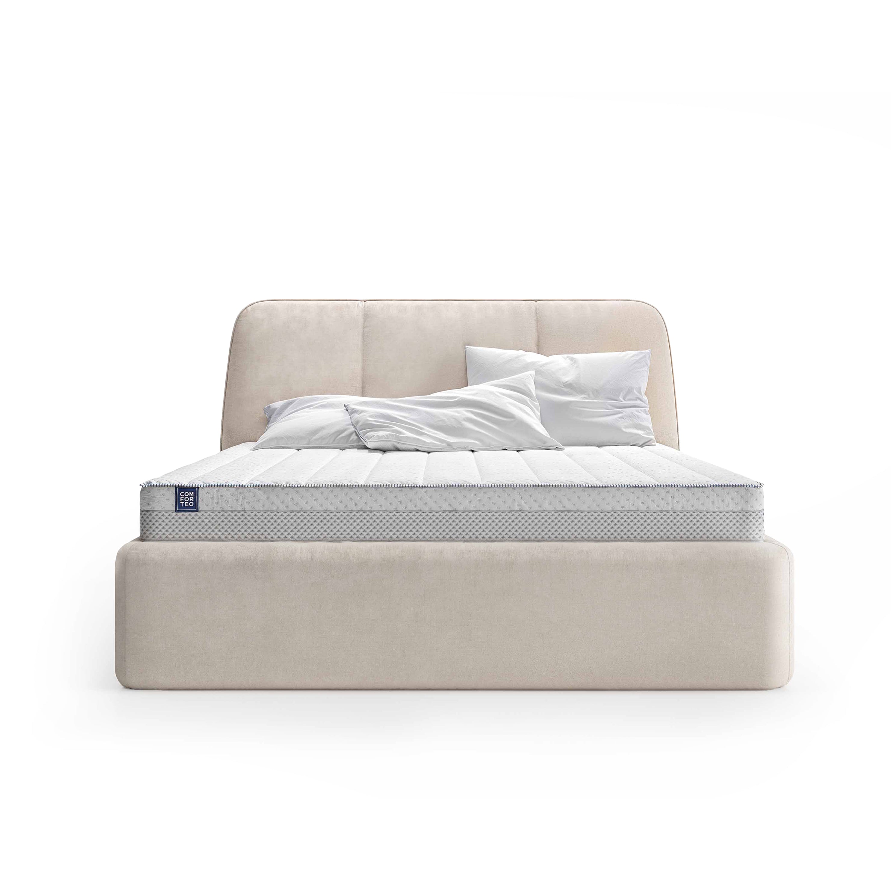 Łóżko tapicerowane z dużym pojemnikiem w stylu soft minimalism | Elle
