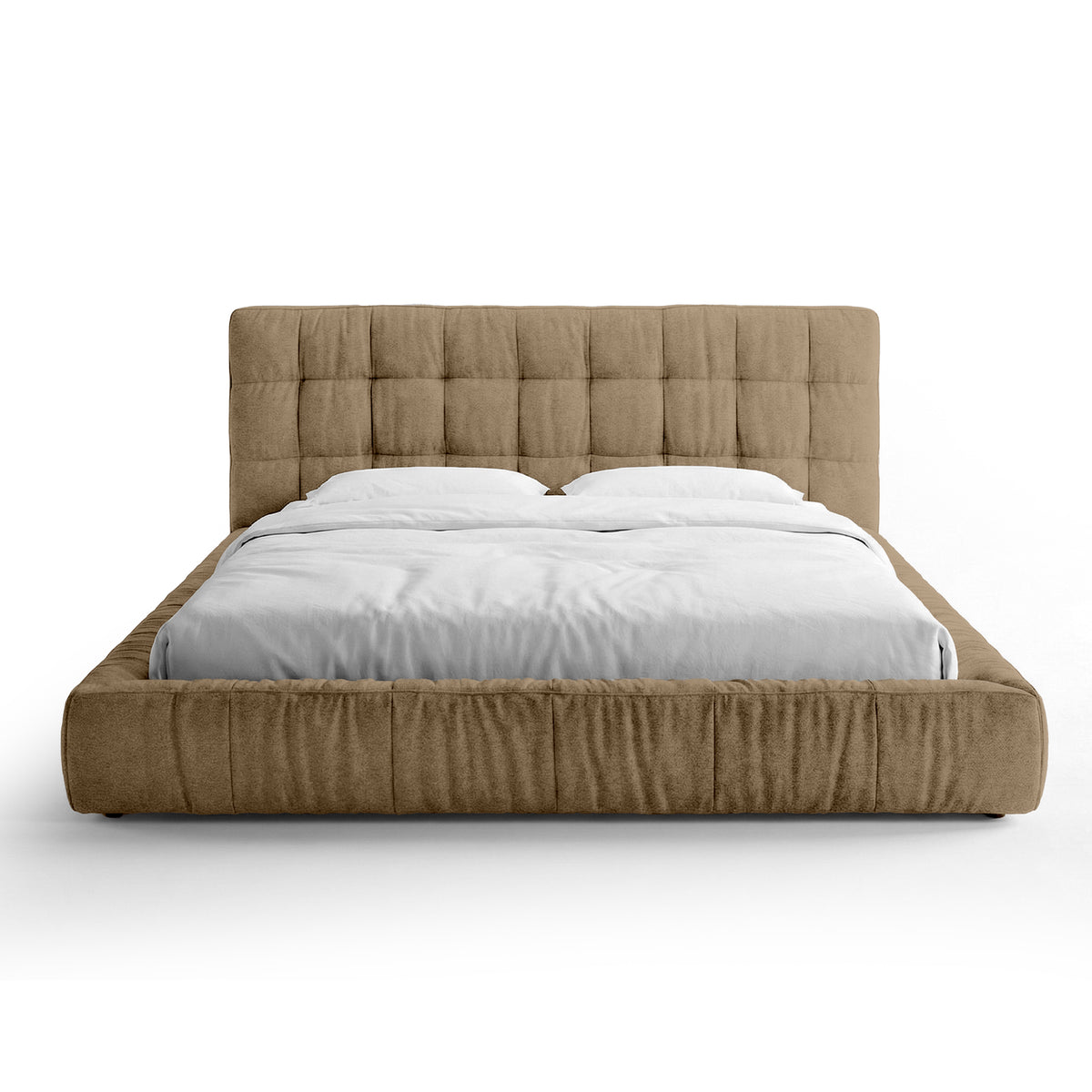 Polsterbett mit gestepptem Kopfteil und niedrigem Bettrahmen im modernen Stil | Talaro